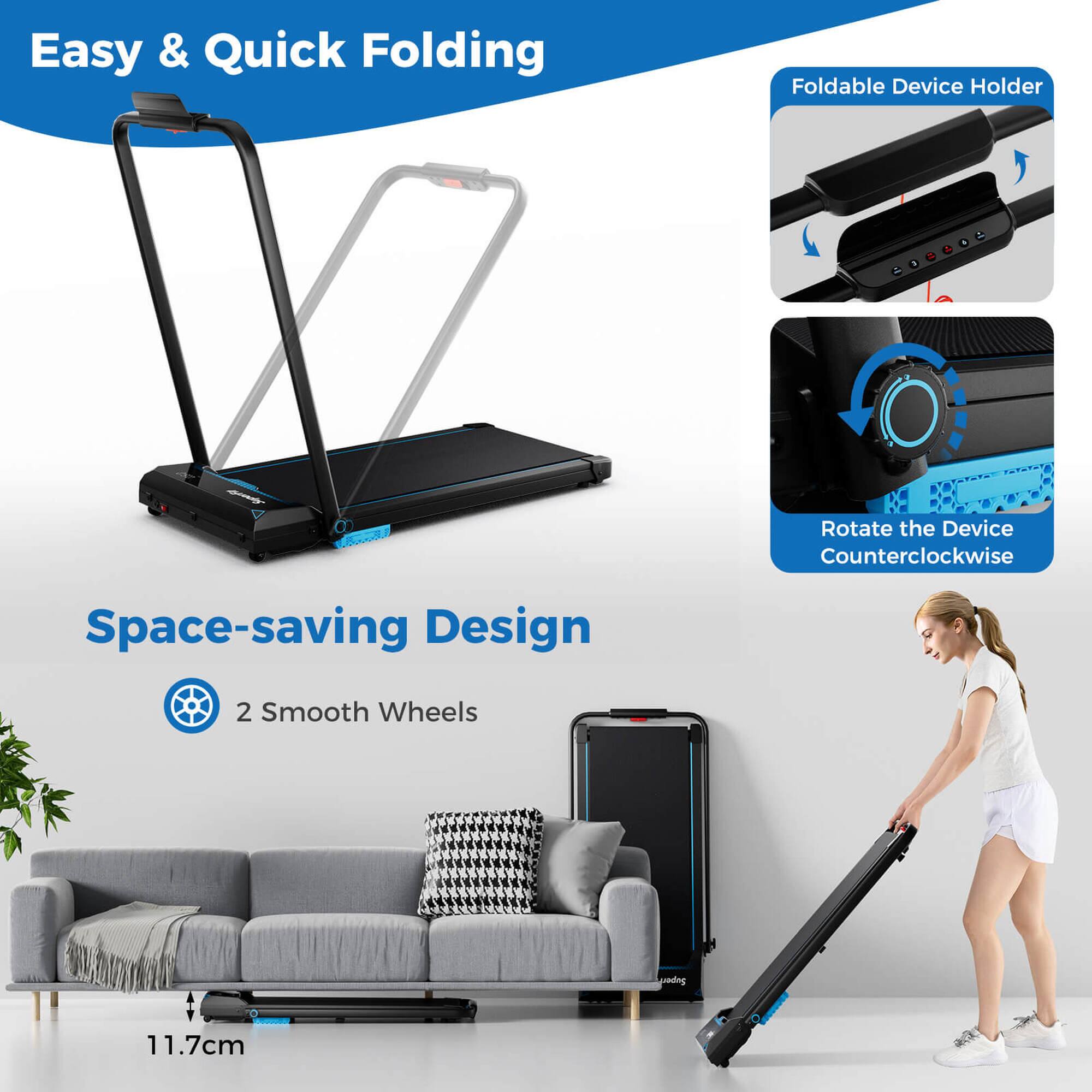 Easy & Quick Folding  
Foldable Device Holder  
Rotate the Device Counterclockwise  

Space-saving Design  
2 Smooth Wheels  
11.7cm