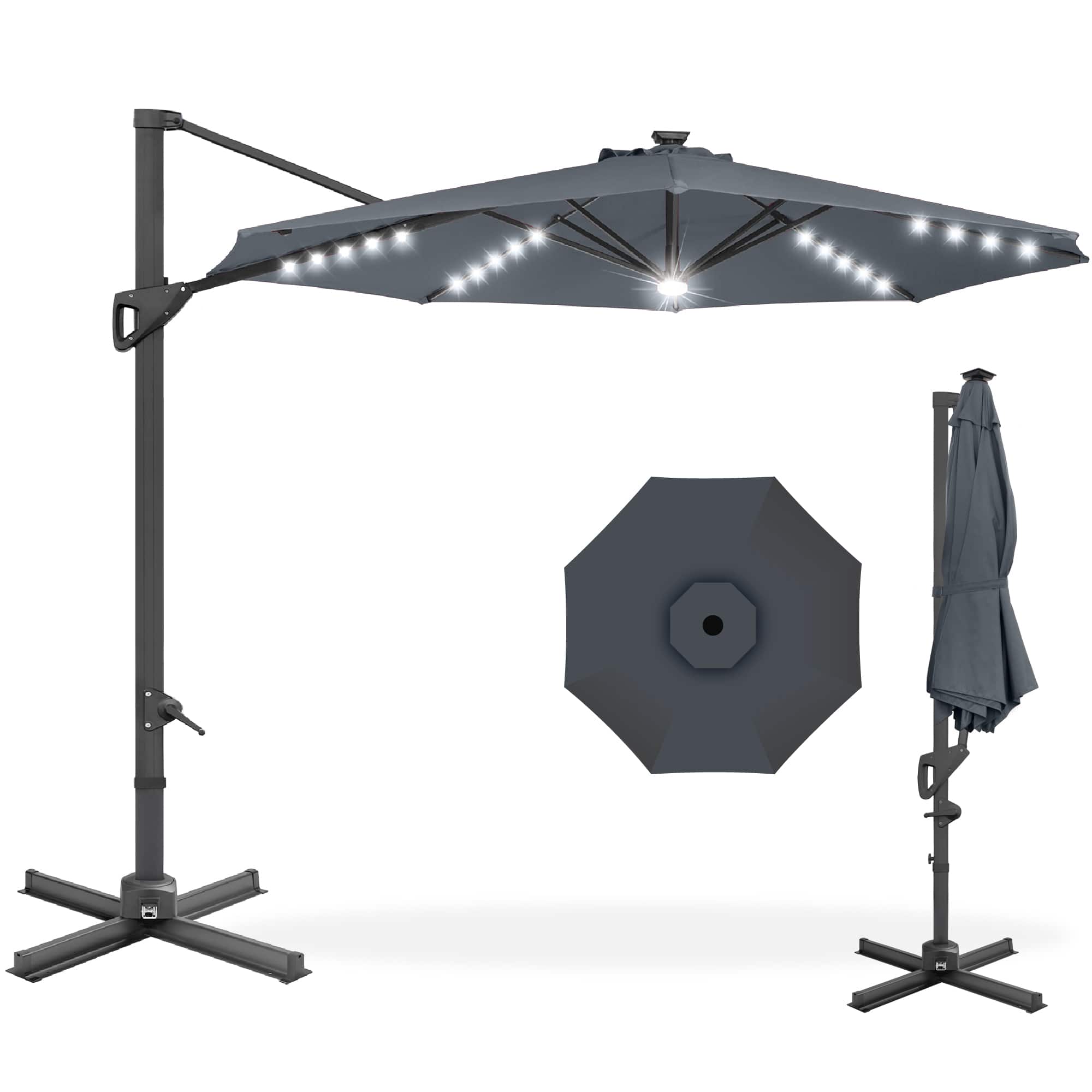 Front. Best Choice Products - Best Choice Products 10ft 360-Degree Solar LED Lit Cantilever Patio Umbrella, Outdoor Hanging Shade - Slate - Slate.