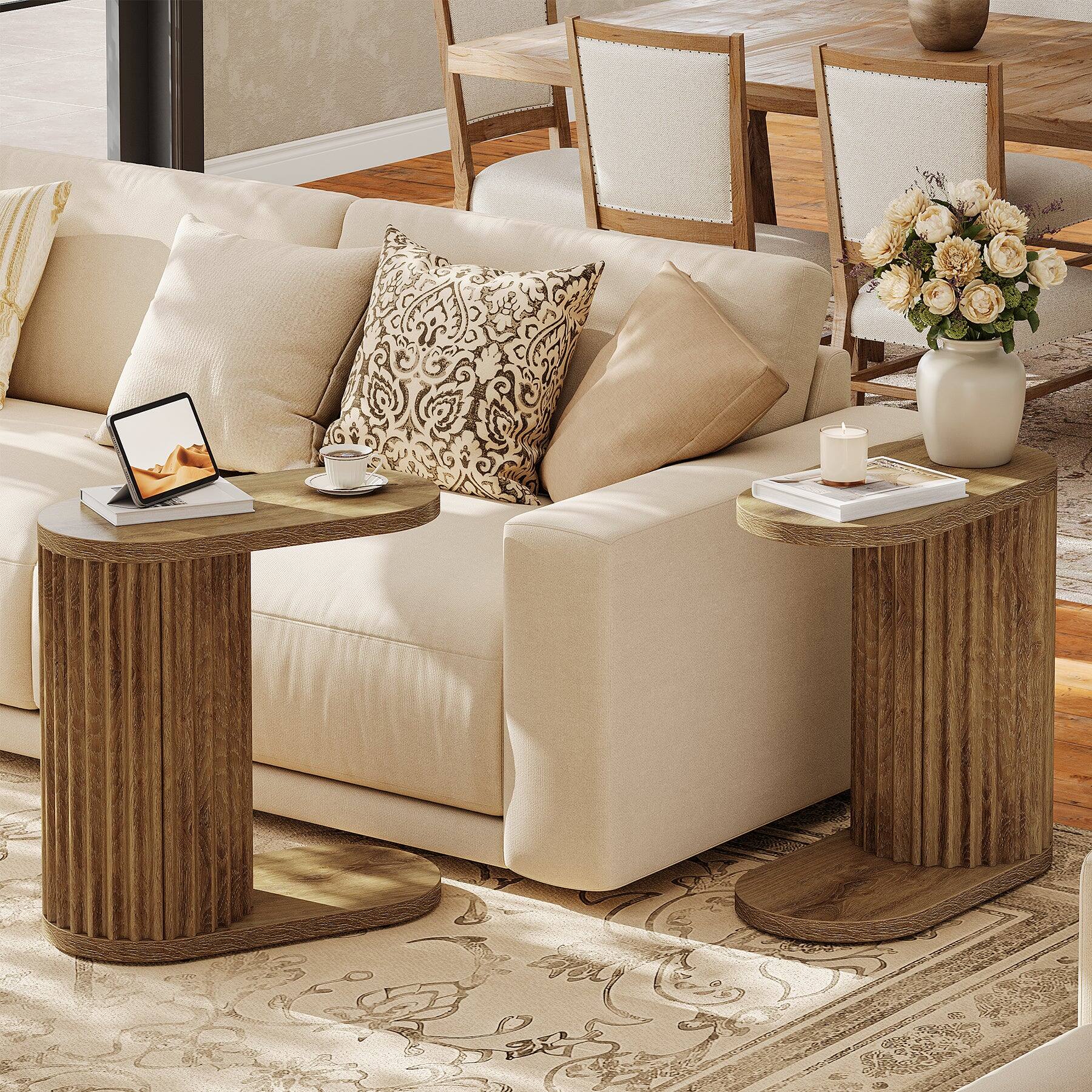Alt View 5. Tribesigns - End Table with Engineered Wood Construction and Fluted Design for Books, Drinks and Everyday Essentials - Brown.