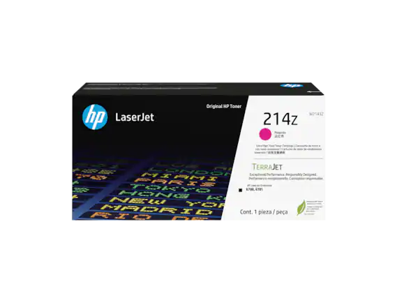 hp LaserJet Original HP Toner W2143Z 214z Magenta
Ultra High Yield Toner Cartridge / Cartouche de toner à très haut rendement / Cartucho de toner de rendimiento superior
TERRAJET
Exceptional Performance. Responsibly Designed. / Performance exceptionnelle. Conception responsable.
PAR1 X - Laseraet Enterprise 1RYO 6700, 6701
Cont. 1 pieza / 1 pièce
Designed with health in mind / Concevuto con la salute in mente / Con concepción saludable
6700, 6701