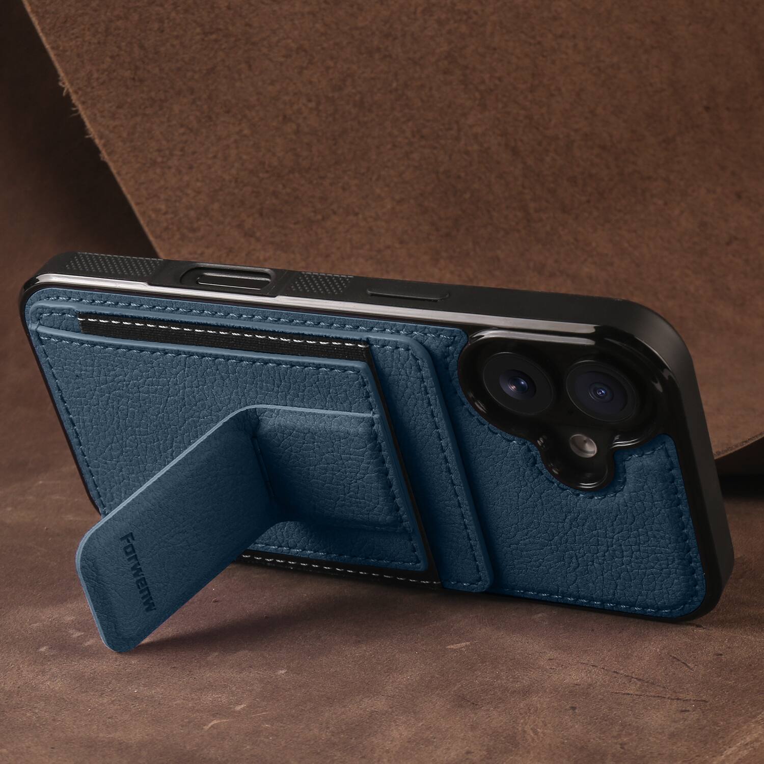 Back. Dteck - Slim Card Holder Case for Apple Apple iPhone 16, Shockproof Wallet Protective Cover with Kickstand - Blue.