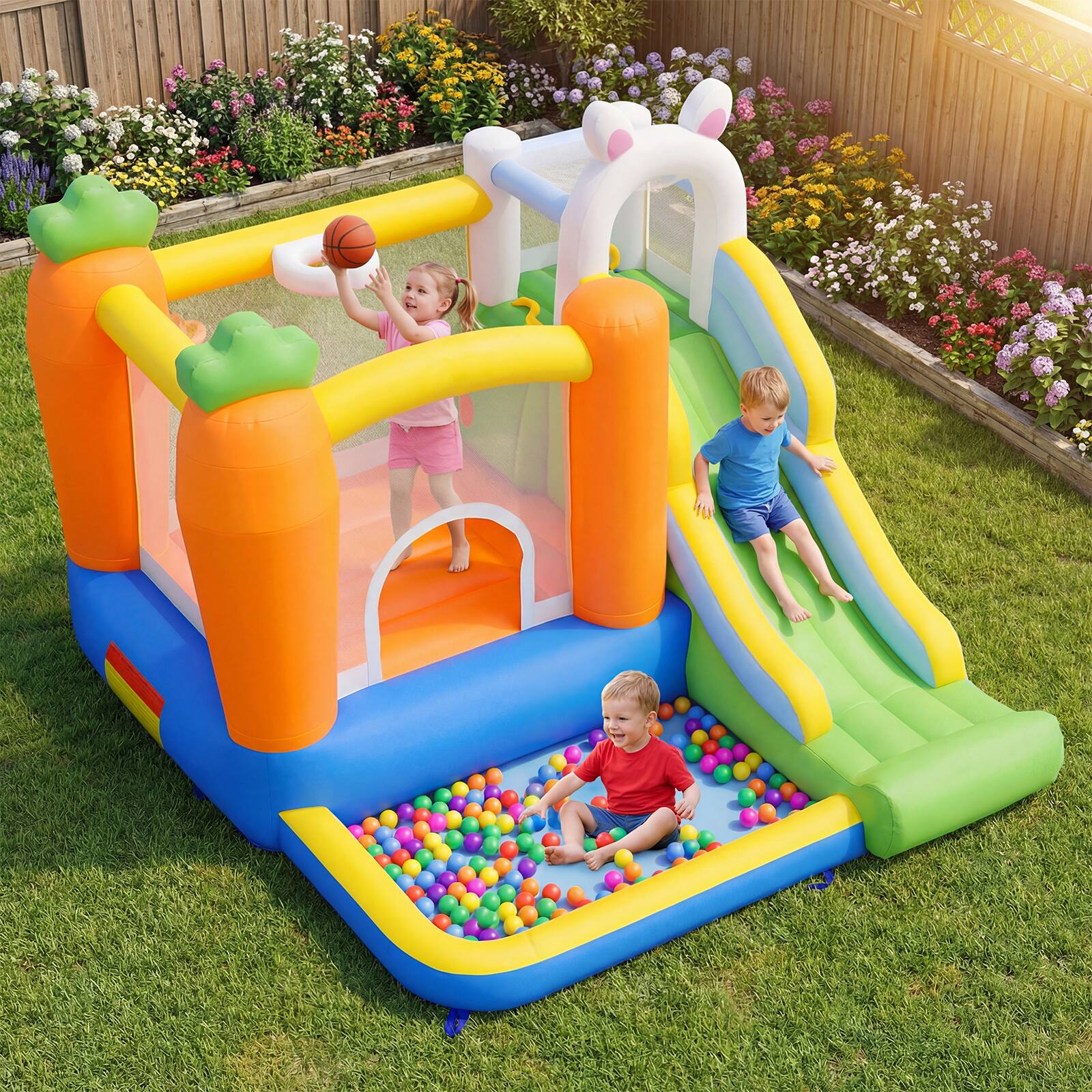 Alt View 1. Gymax - Gymax Rabbit Inflatable Playground w/Climbing Wall Slide & Ball Pit 370W Blower - Multicolor.