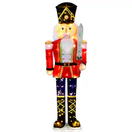 Gymax - 5 FT Lighted Nutcracker Soldier Christmas Decoration w/Glitter Sword Outdoor - Multicolor