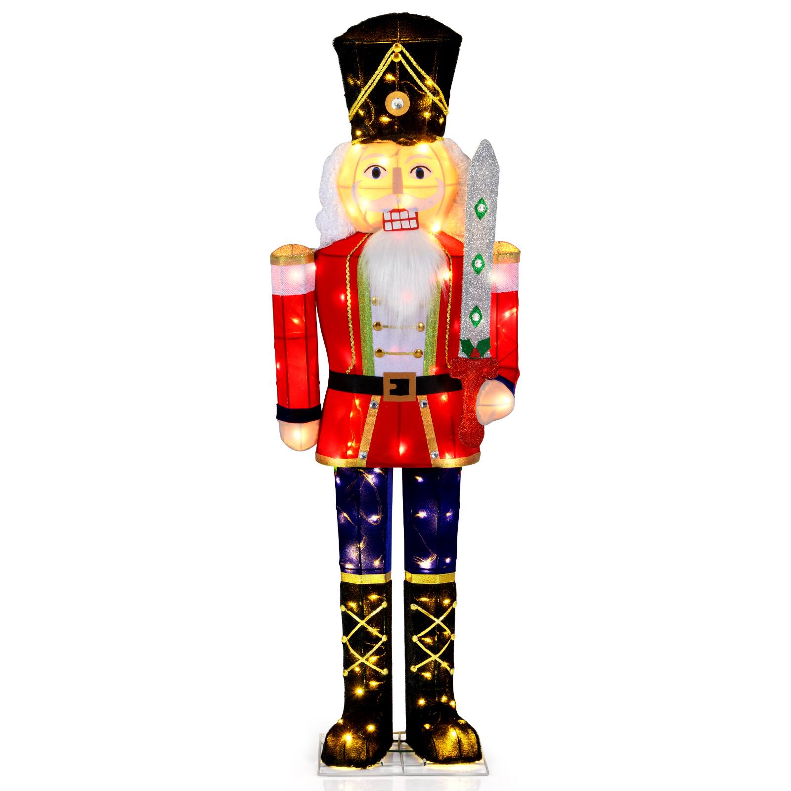 Front. Gymax - Gymax 5 FT Lighted Nutcracker Soldier Christmas Decoration w/Glitter Sword Outdoor - Multicolor.