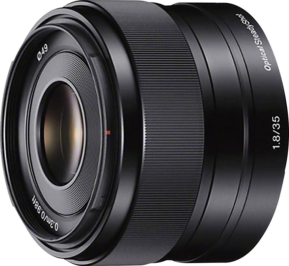 Left. Sony - 35mm f/1.8 Prime Lens for Most NEX E-Mount Cameras - Black.