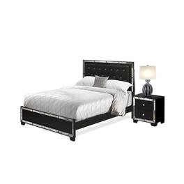 East West Furniture - NE11-Q1N000 2-PC Nella Bedroom Set with Button Tufted Queen Bed and Small Nightstand - Leather Headboard and - Black