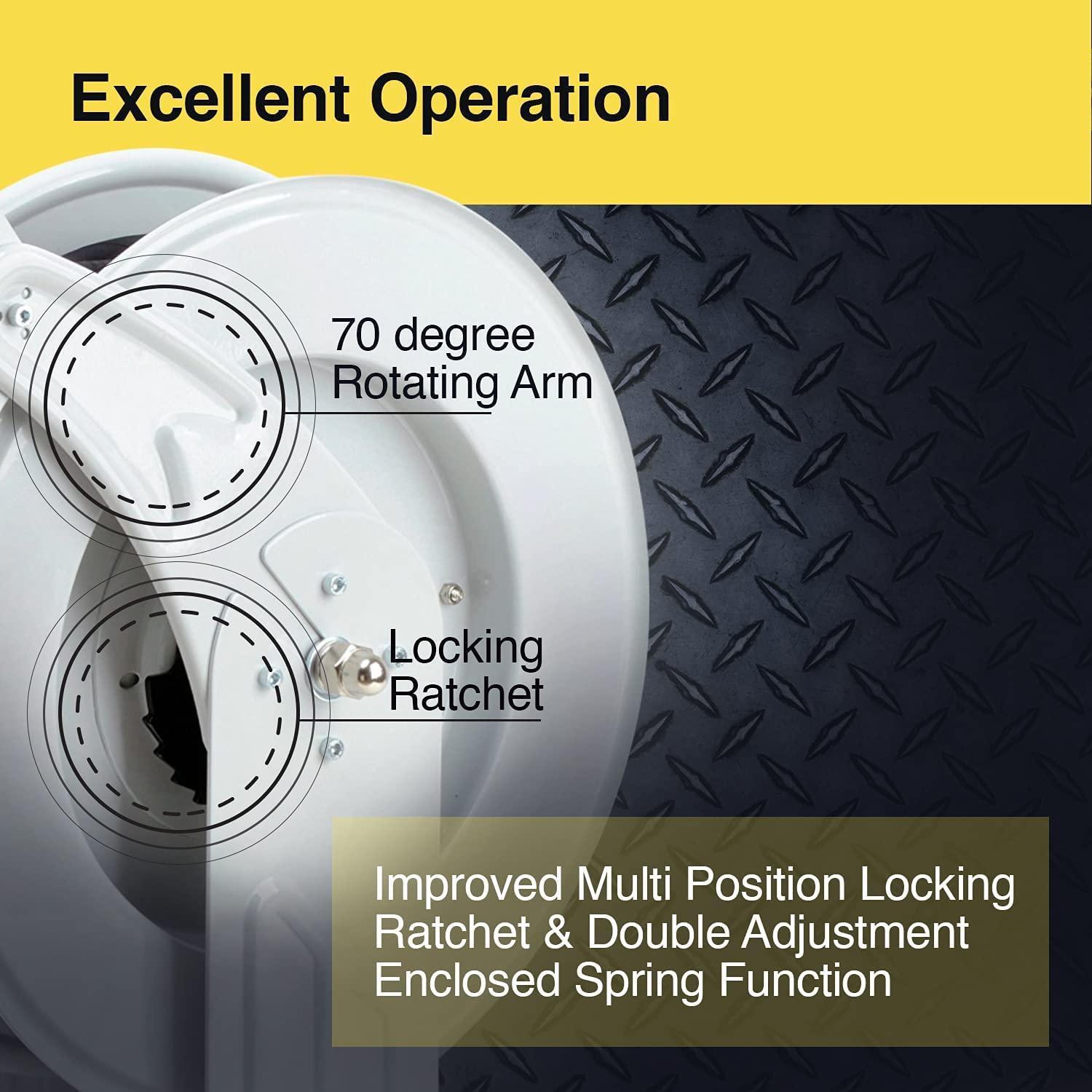 Excellent Operation

70 degree Rotating Arm

Locking Ratchet

Improved Multi Position Locking Ratchet & Double Adjustment Enclosed Spring Function