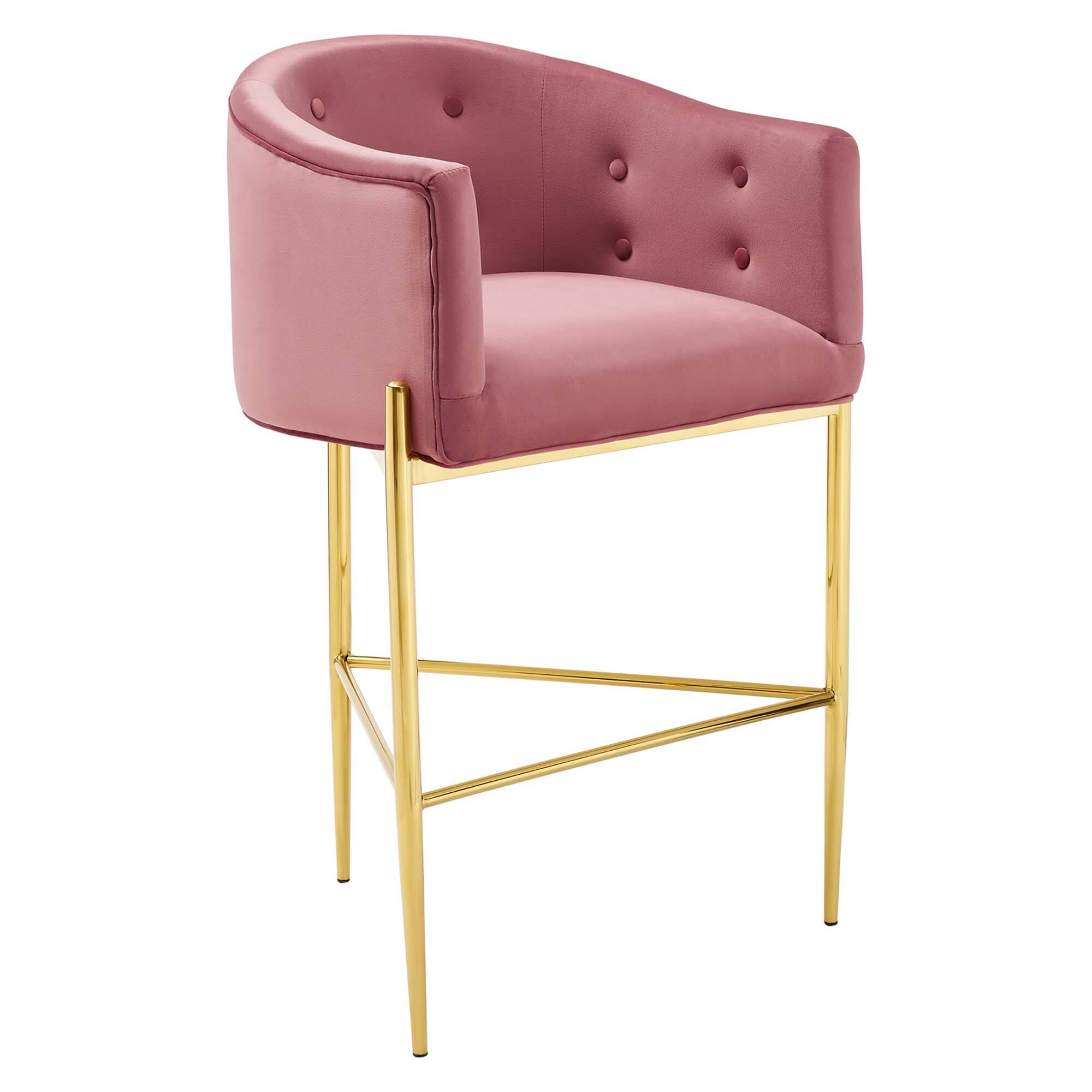 Angle. Modway - Savour Tufted Performance Velvet Bar Stool by Modway - Dusty Rose.