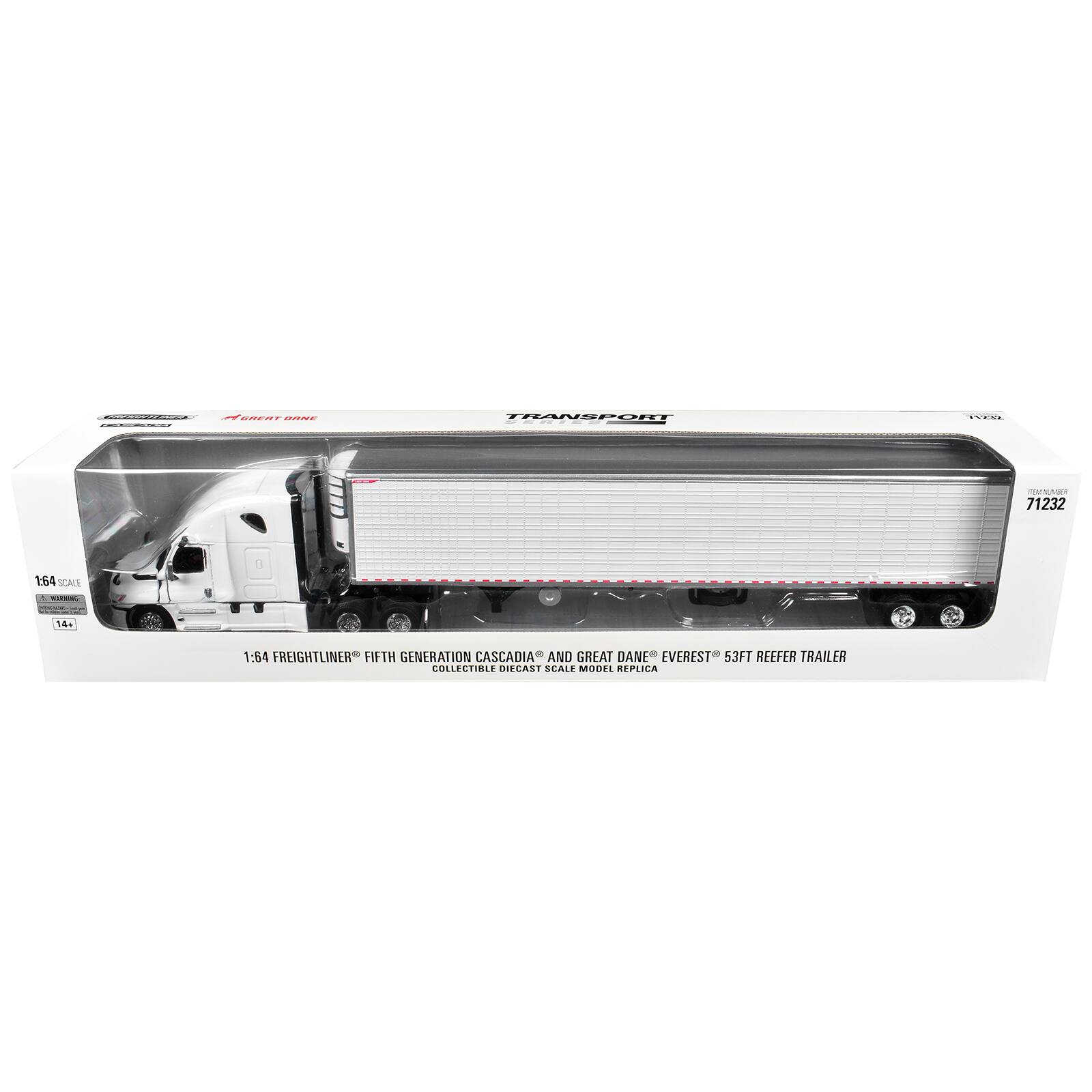 I Fecor C TRANSPORT  
I Co 71232  
1:64 SCALE  
1:64 FREIGHTLINER FIFTH GENERATION CASCADIA AND GREAT DANE EVEREST 53FT REEFER TRAILER COLLECTIBLE DIECAST SCALE MODEL REPLICA