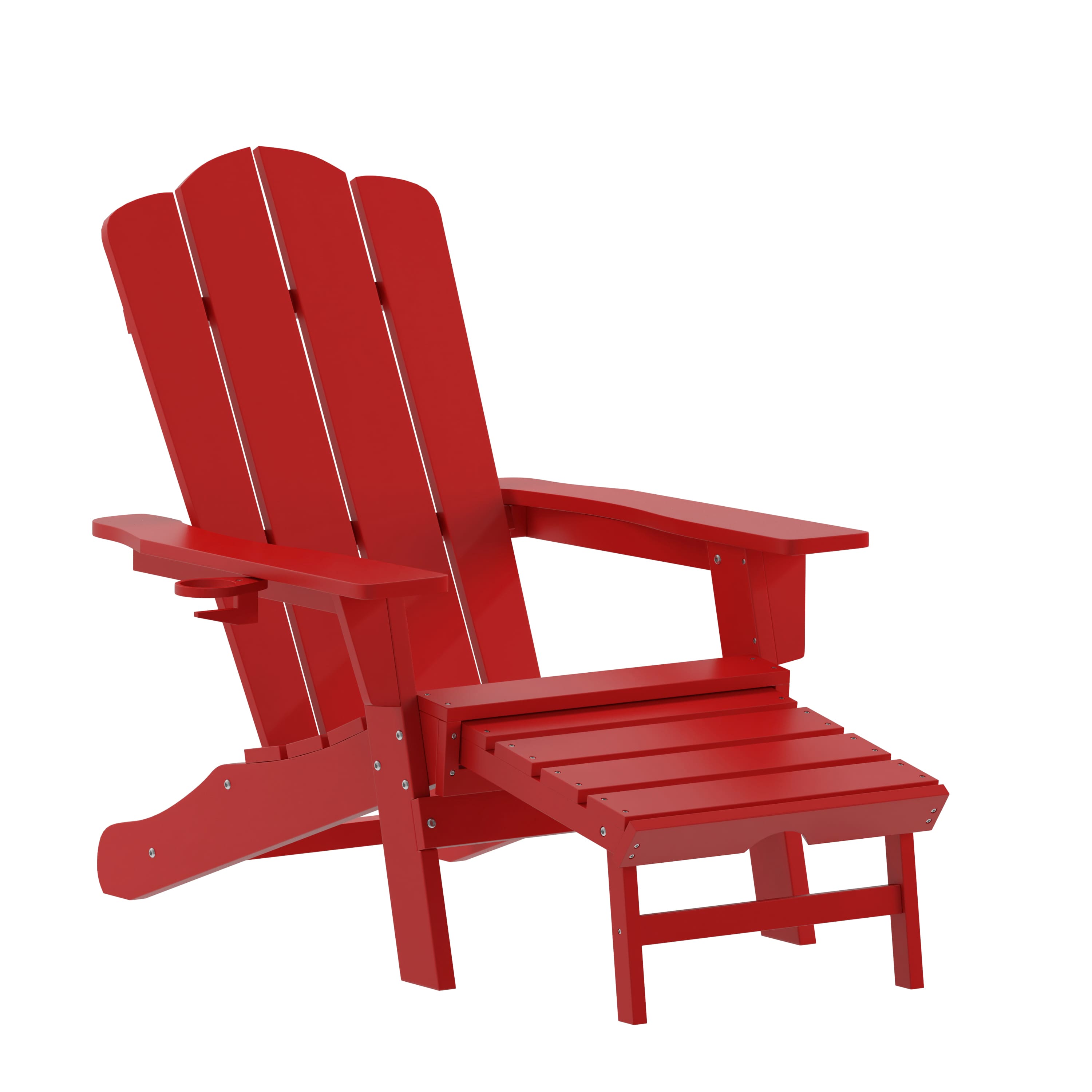 Emma + Oliver - Tiverton Adirondack Chair with Cup Holder and Pull Out Ottoman, All-Weather HDPE Indoor/Outdoor Lounge Chair - Red price history on PriceWatchPro