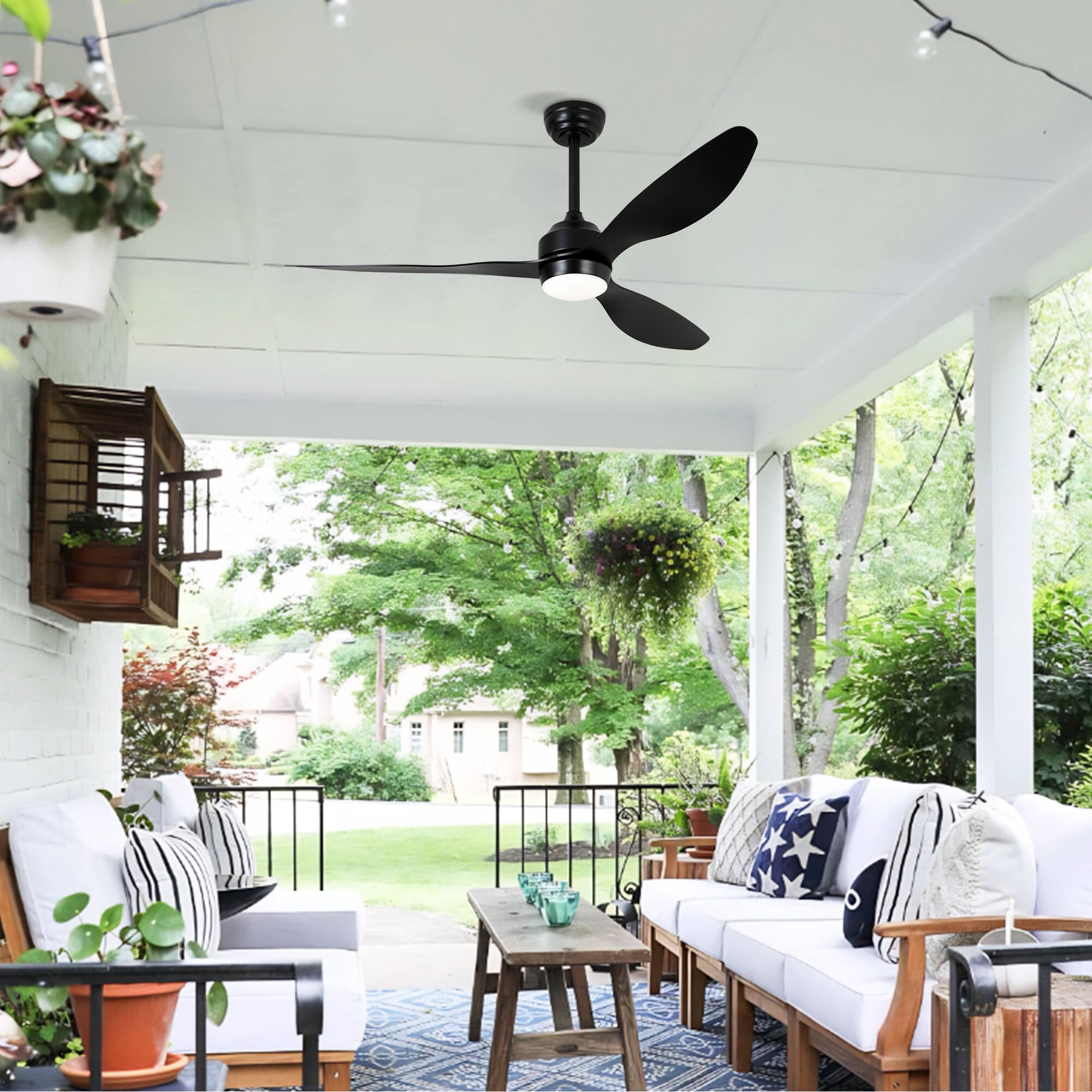 Left. Akoasm - 52" Ceiling Fan with Lights & Remote, Quiet DC Motor, 6 Speeds, Reversible for Living Room & Bedroom-Matte Black.