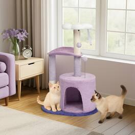 Winado - Small Cat Tower 32inch Cactus Cat Tree Scratching Posts with Cozy Cat Condo, Padded Top Bed, Ball for Indoor Cats Toy - Purple