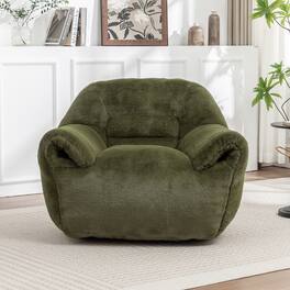 GOODSILO - Comfy Bean Bag Chair with Back Support - Faux Fur Stuffed Floor Sofa for Living Room, Bedroom, Apartment - Green