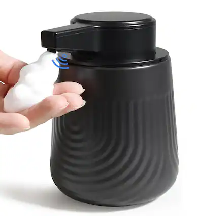 Front. FINEAK - 10oz Adjustable Ceramic Soap Dispenser Touchless Embossed Wave Black - Black.