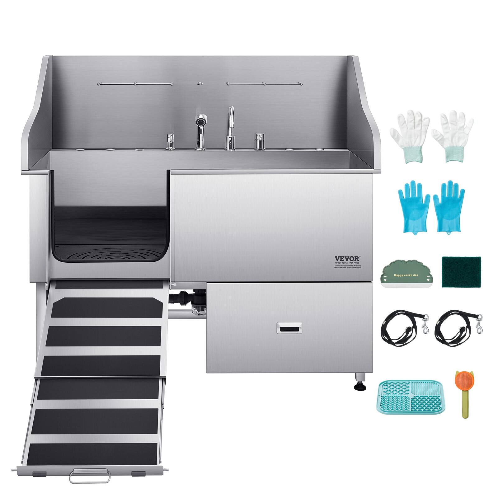 VEVOR

- Stainless Steel Sink
- Faucet
- Dishwasher
- Step Stool
- Gloves (2 pairs)
- Scrubbing Pad
- Dish Rack
- Dish Rack Holder
- Dish Rack Strainer
- Dish Rack Holder