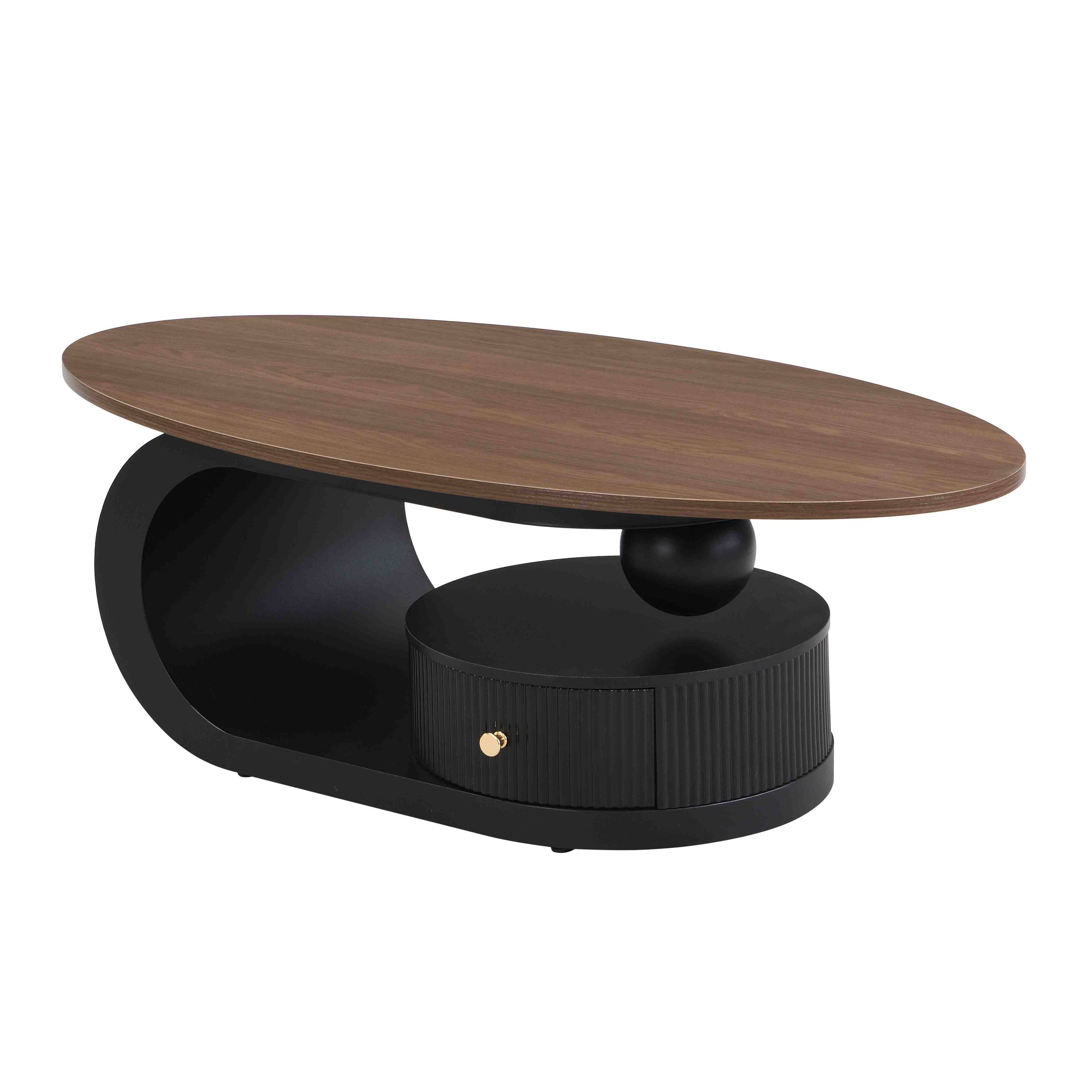 Alt View 1. Loheer - Loheer Luxury Nesting Coffee Table Set of 2 Oval and Round Center Table with Storage Black - Black.
