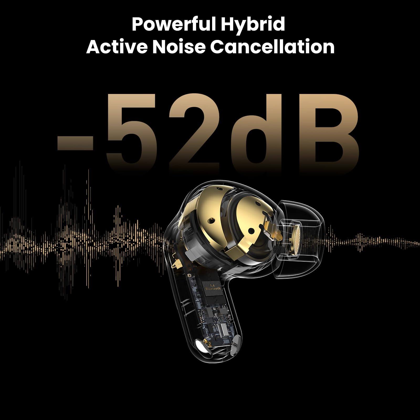 Powerful Hybrid Active Noise Cancellation  
-52dB