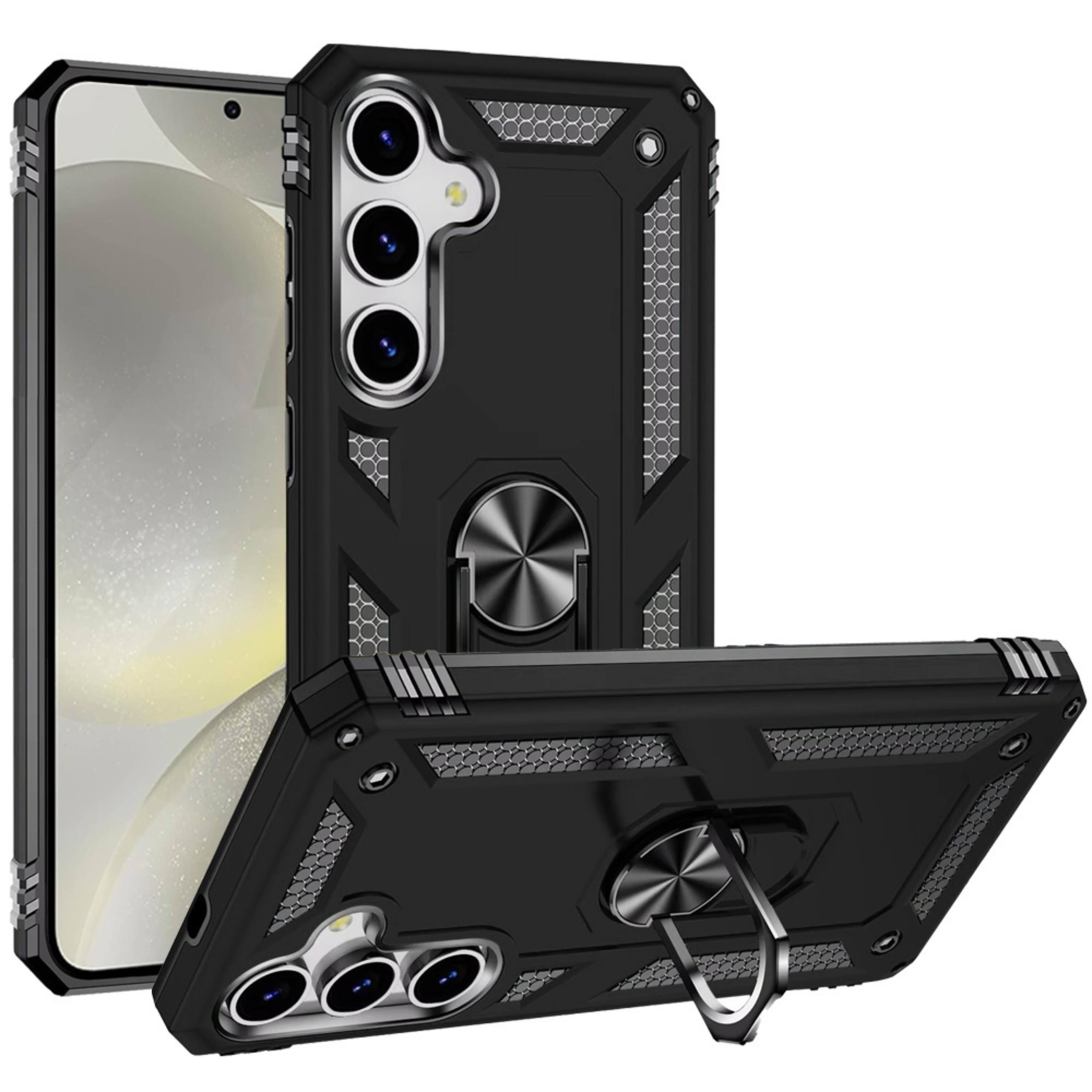 Front. Kitcheniva - Magnetic Ring Kickstand Protective Phone Case With Tempered Glass For Samsung S25 Plus S24 Plus Black - Black.