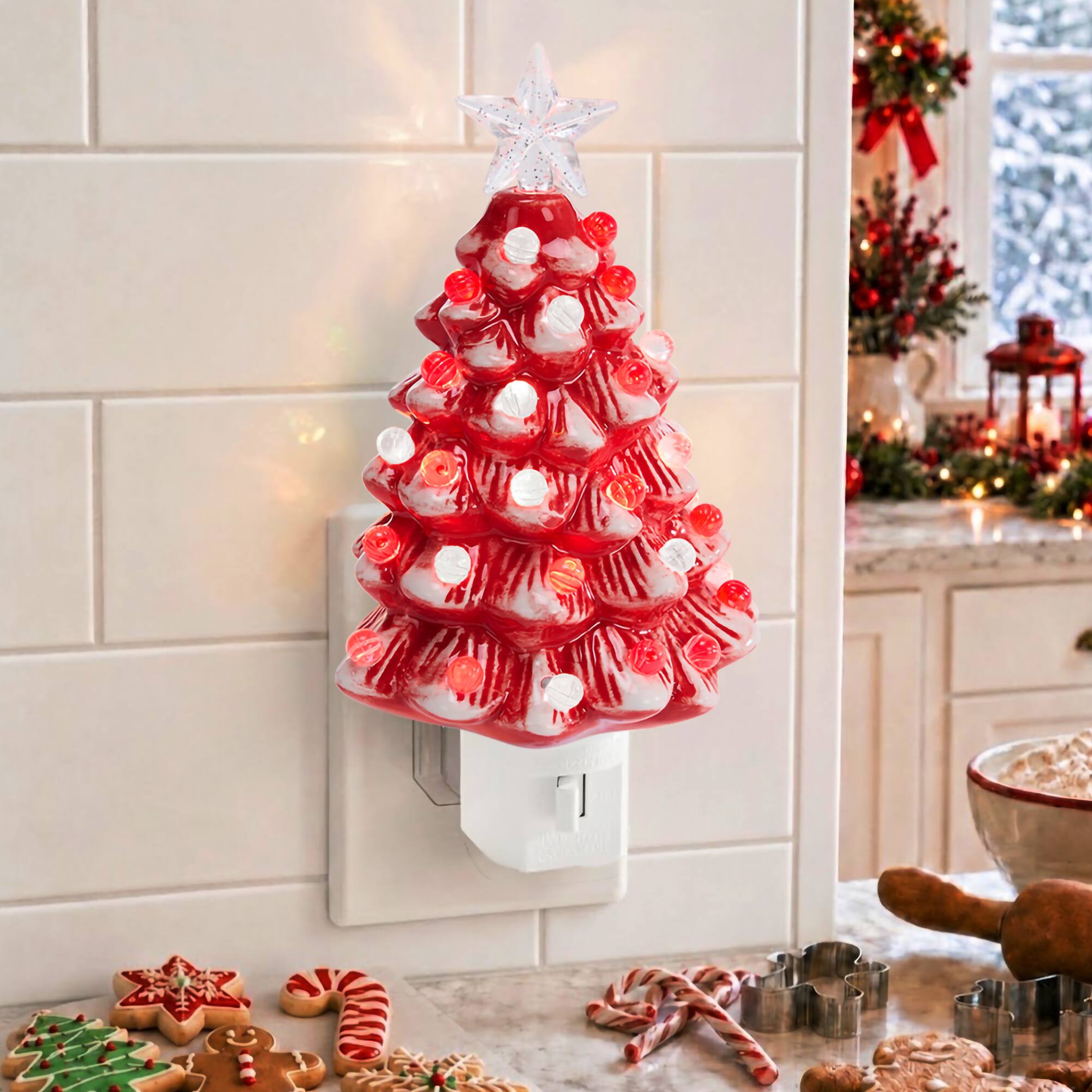 Alt View 2. Best Choice Products - Best Choice Products 6.7in Ceramic Christmas Tree Nightlight Plug In Hand Painted Holiday Night Lamp - Red - Red.