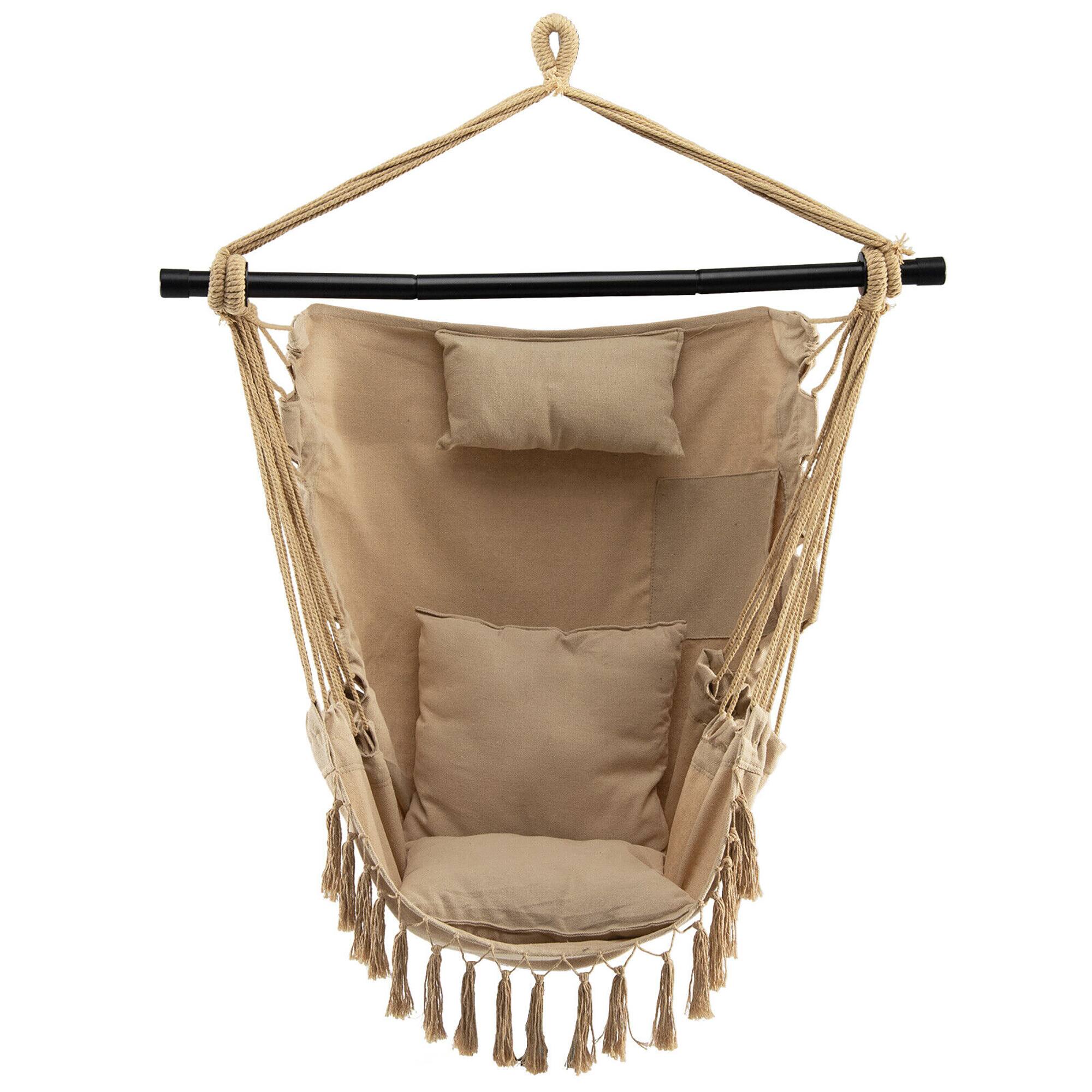 Alt View 9. Gymax - Gymax Hammock Chair w/ Soft Pillow Cushions Pocket Hanging Rope Swing Steel Bar Beige - Beige.