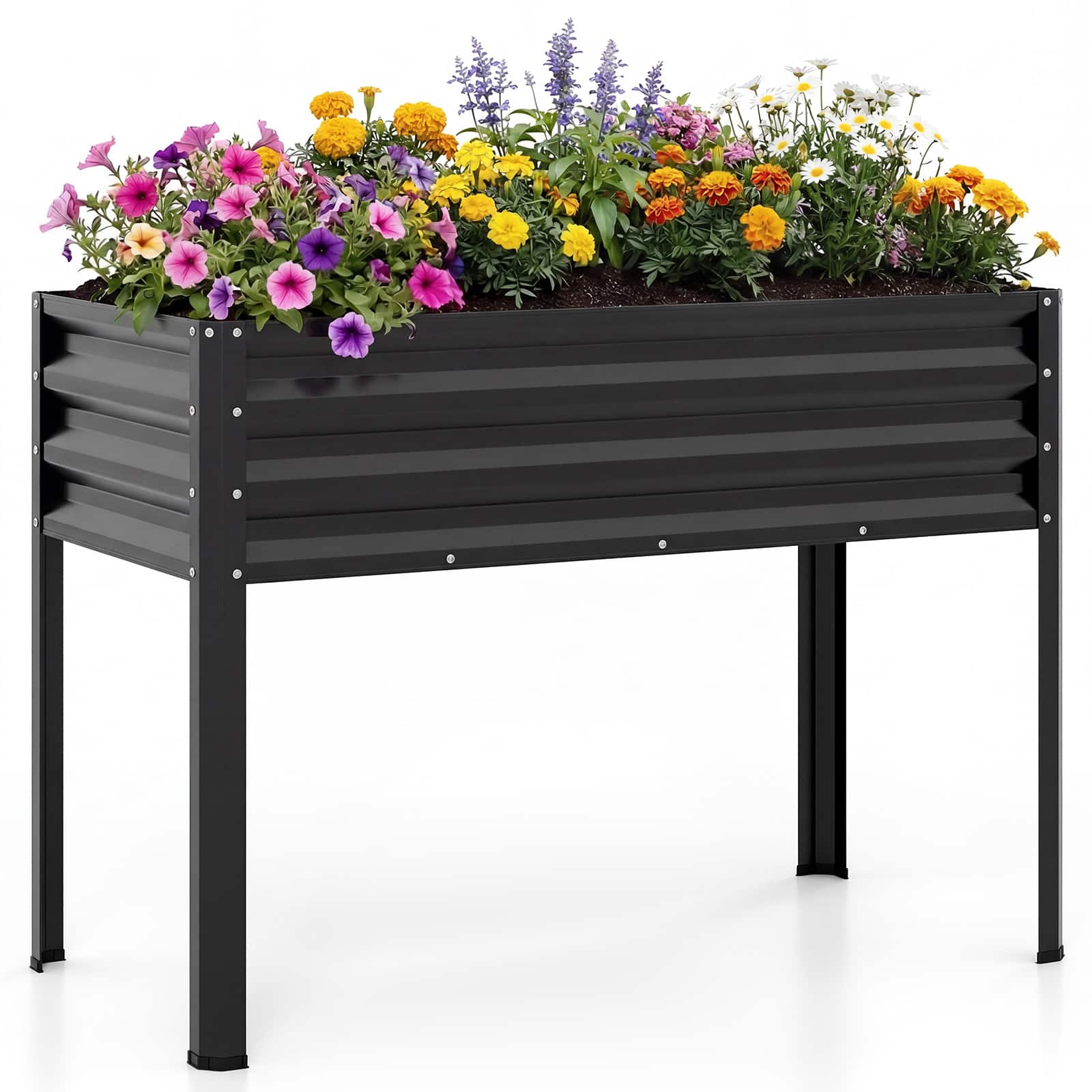 Costway - 1 PCS Raised Garden Bed with Legs, Electro-Coating Metal Large Elevated Planter Box - Black