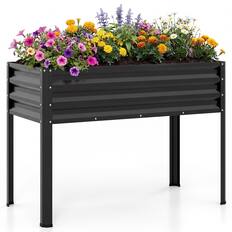 Front. Costway - Costway 1 PCS Raised Garden Bed with Legs, Electro-Coating Metal Large Elevated Planter Box - Black.