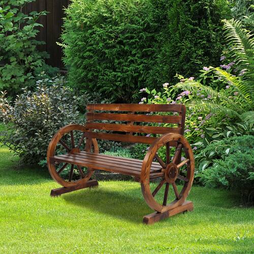 Alt View 3. Winado - 41in 2-Person Wooden Rustic with Wagon Wheel Arms, Resistance Bench Garden Loveseat Porch for Patio Yard Outdoor Seat - Carbonized.
