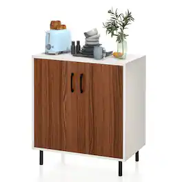 Hivvago - Modern White Brown Wood Dining Sideboard Buffet 2-Door Storage Cabinet - White, Walnut