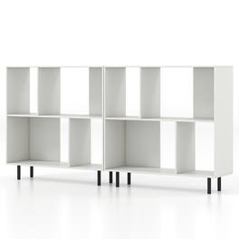 Gymax - 2PCS 4 Cubby Open Bookcase 3-Tier Freestanding Bookshelf w/ Detachable Metal Legs - White