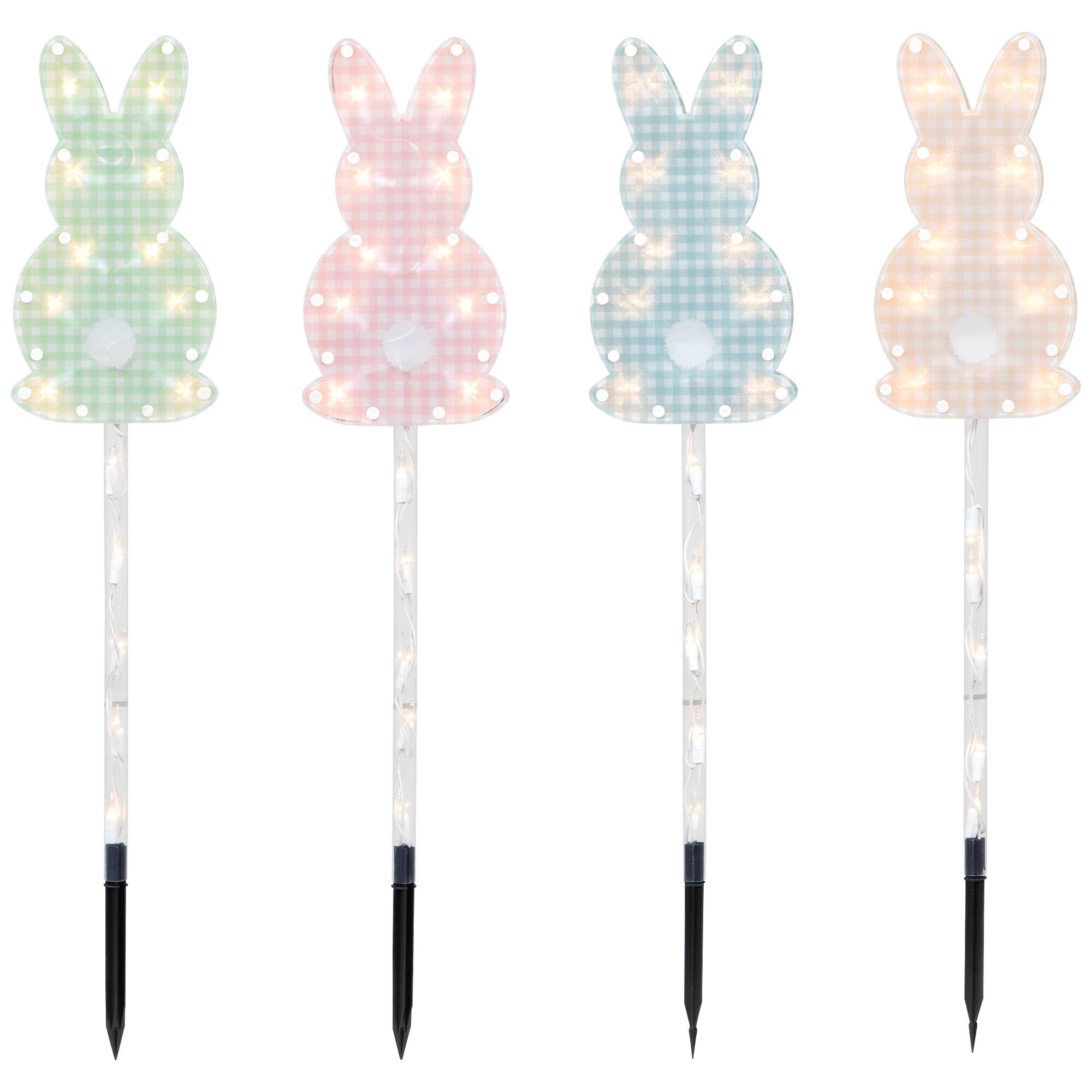 Alt View 1. Northlight - Lighted Plaid Easter Bunny Outdoor Pathway Markers - 28.5" - Set of 4 - Black.