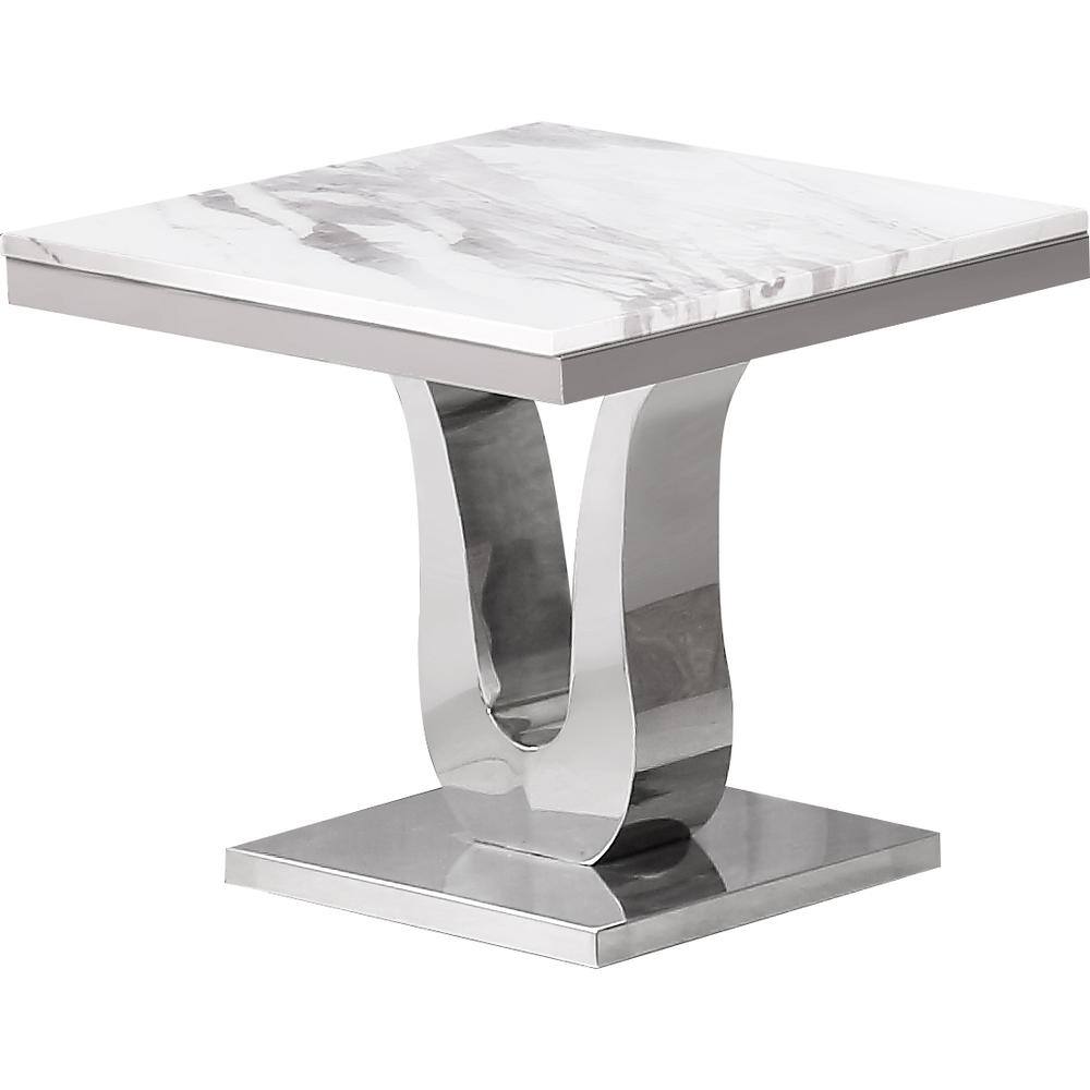 Front. Best Quality Furniture - Marble Top End Table with Stainless Steel Base - White.