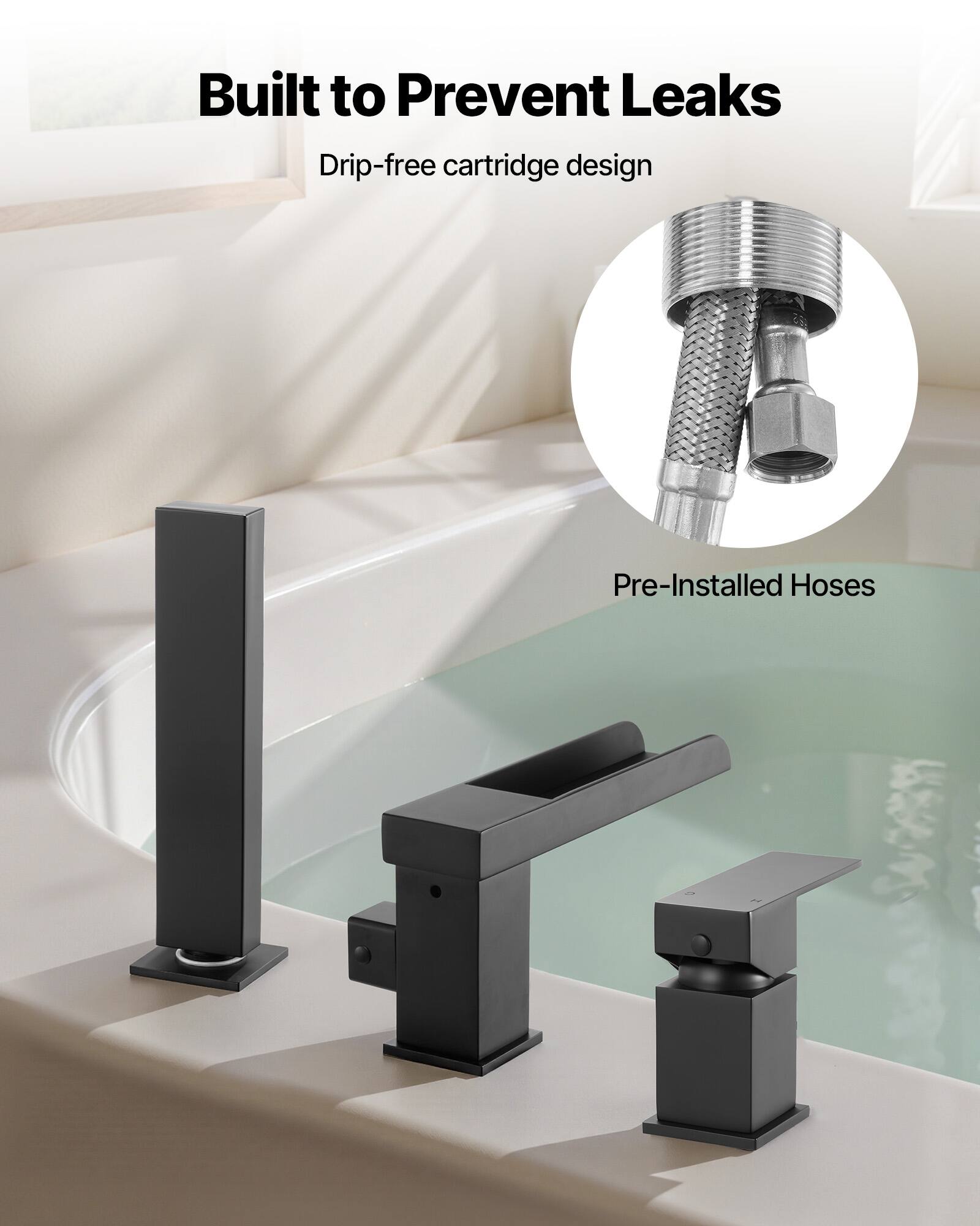 Built to Prevent Leaks

Drip-free cartridge design

Pre-Installed Hoses