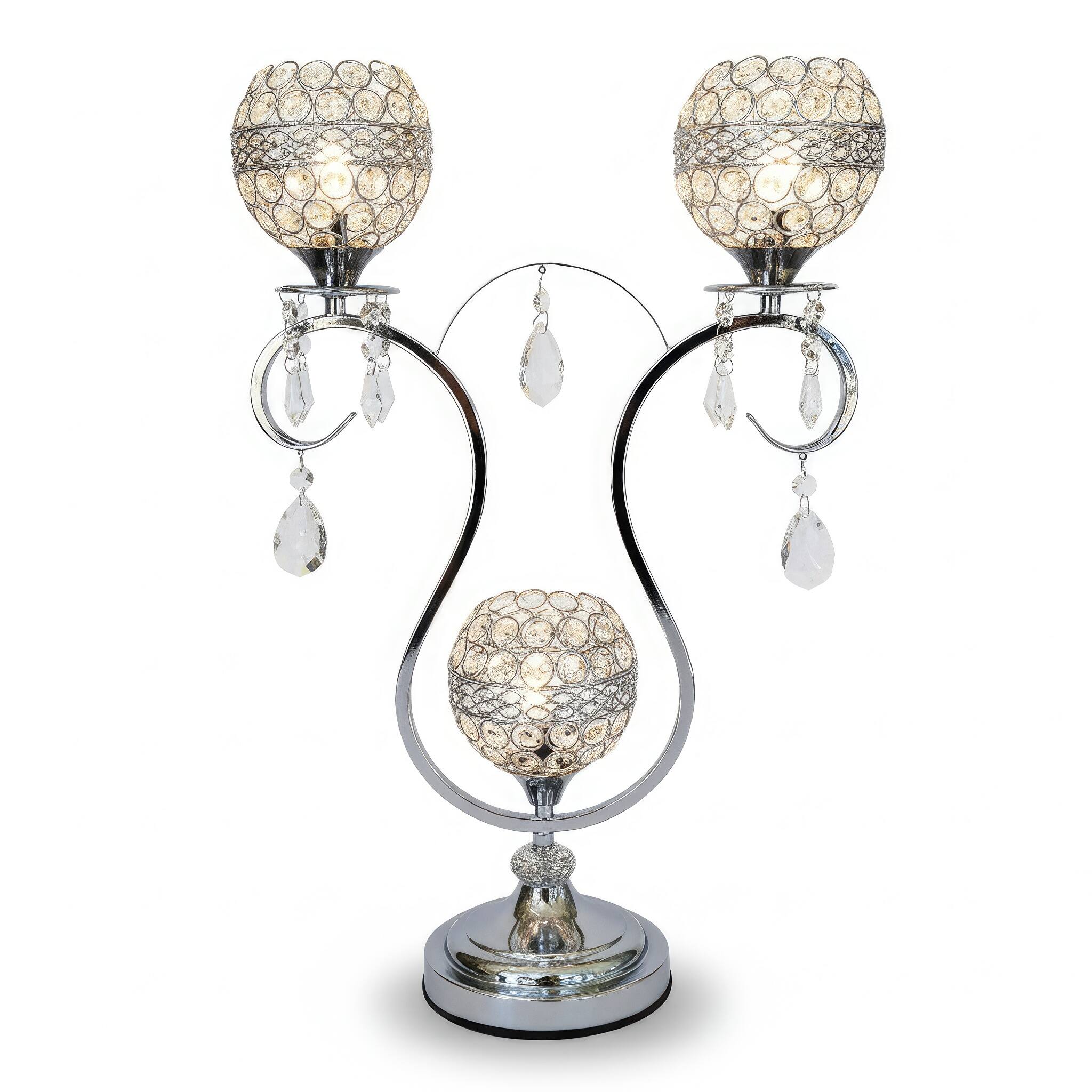 Angle. FC Design - 22"H Polished Silver Triple Arm Base w/ Faux Crystal Mesh Shades Touch Lamp.