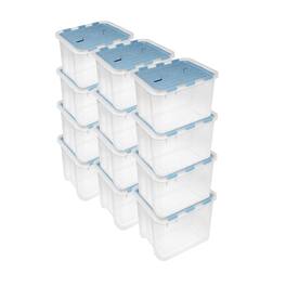 Sterilite - 30 Qt Hinged Lid Storage Box, Plastic Container, Washed Blue, 12 Pack