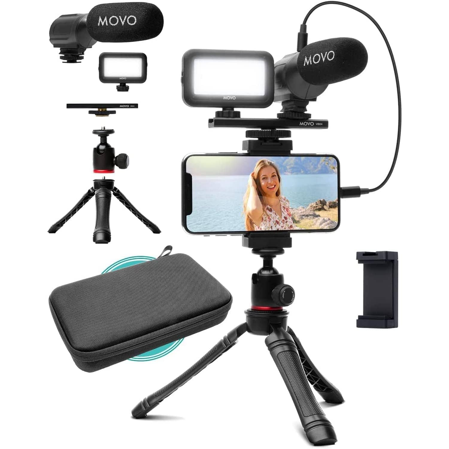 MOVO - iVlogger Vlogging Kit for iPhone with Light, Mic, Phone Mount, Tripod (Lightning)