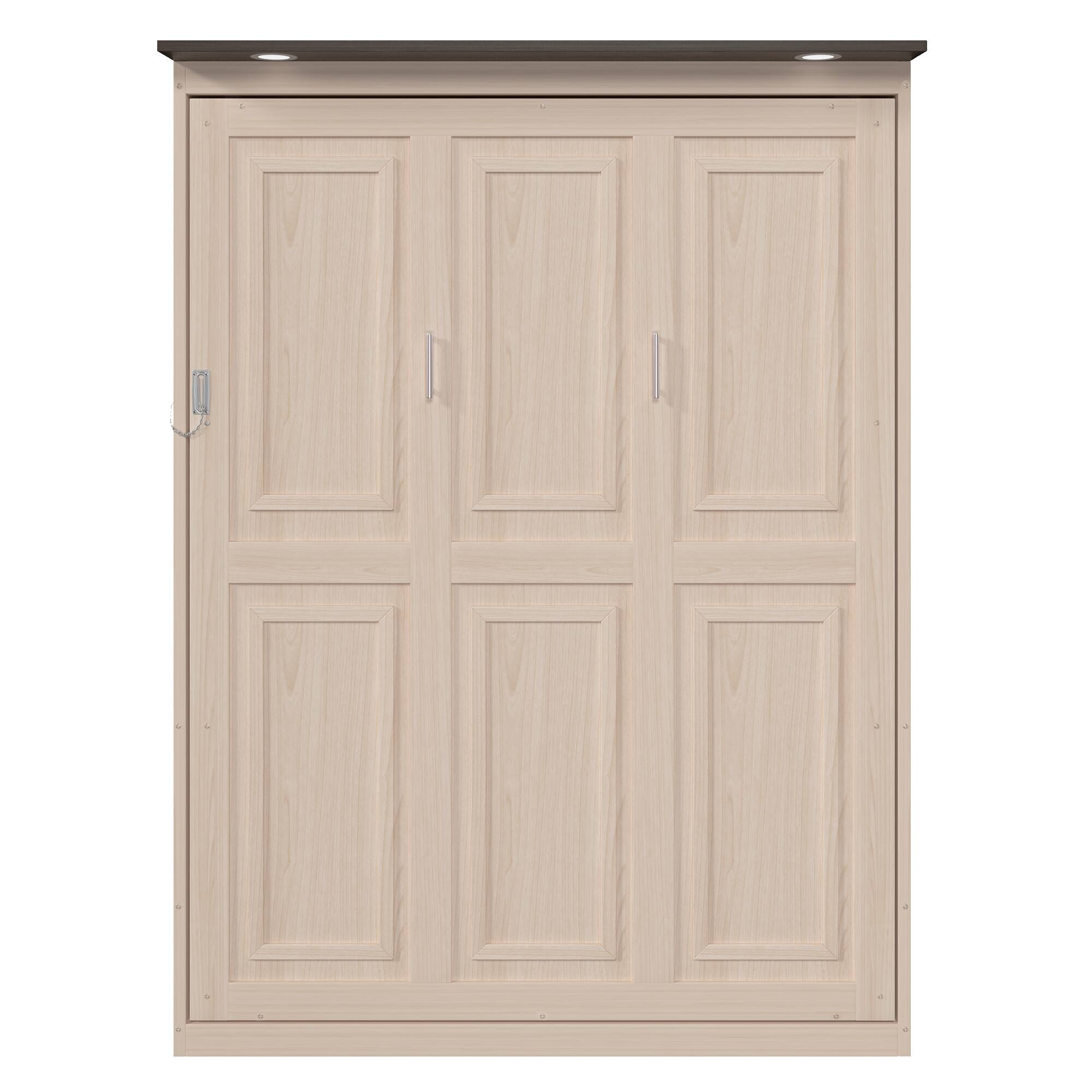 Alt View 2. Whisen - Queen Size Murphy Bed with Integrated LED Lighting, Foldable Space-Saving Wall Bed Frame - Beige.
