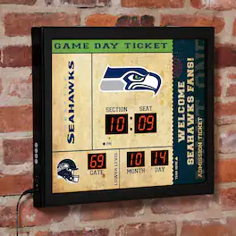 Evergreen Enterprises - Seattle Seahawks 15" x 19" Bluetooth Scoreboard Wall Clock - Brown