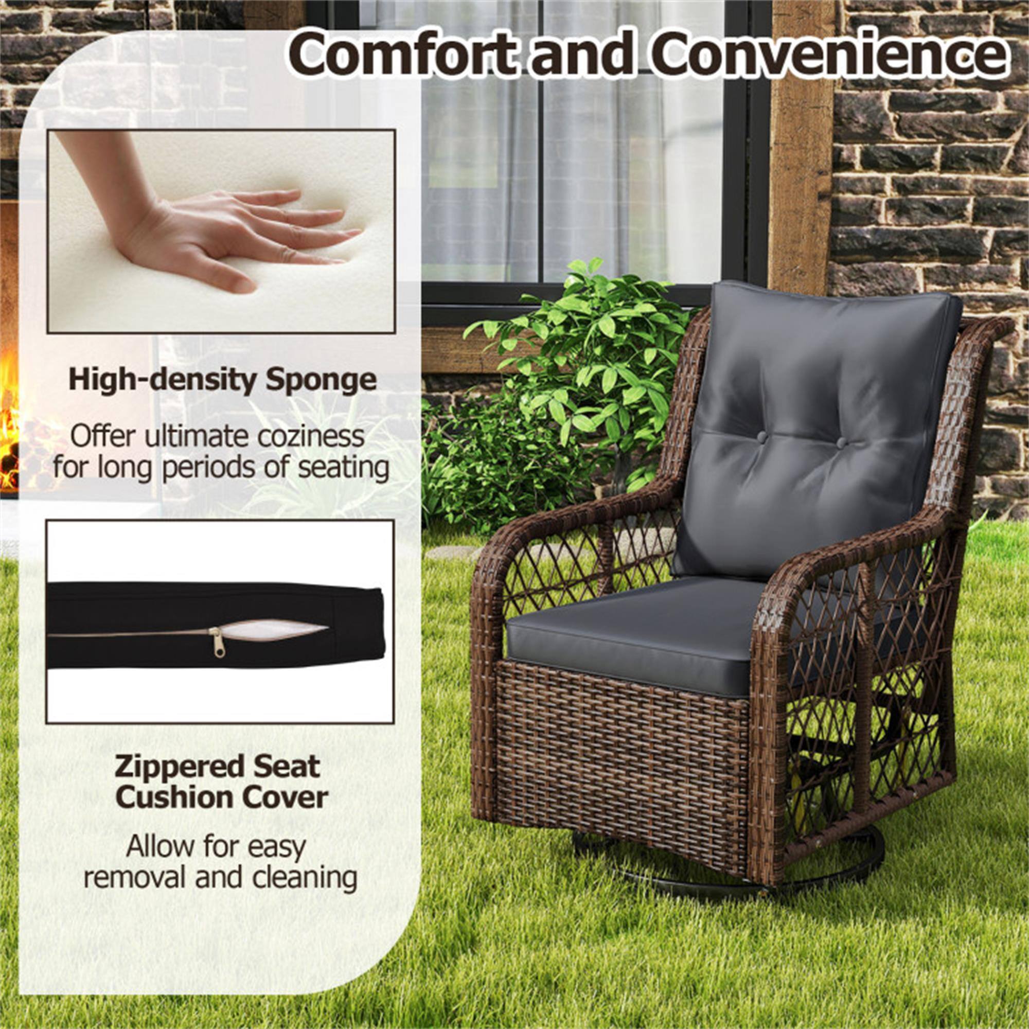 Comfort and Convenience

High-density Sponge  
Offer ultimate coziness for long periods of seating

Zippered Seat Cushion Cover  
Allow for easy removal and cleaning