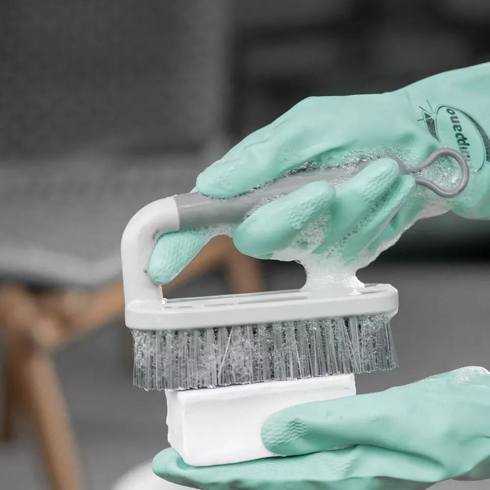 Angle. OU - OU Scrub Brush with Ergonomic Handle, All Purpose Bathroom & Kitchen Heavy Duty Cleaning Scrubber.