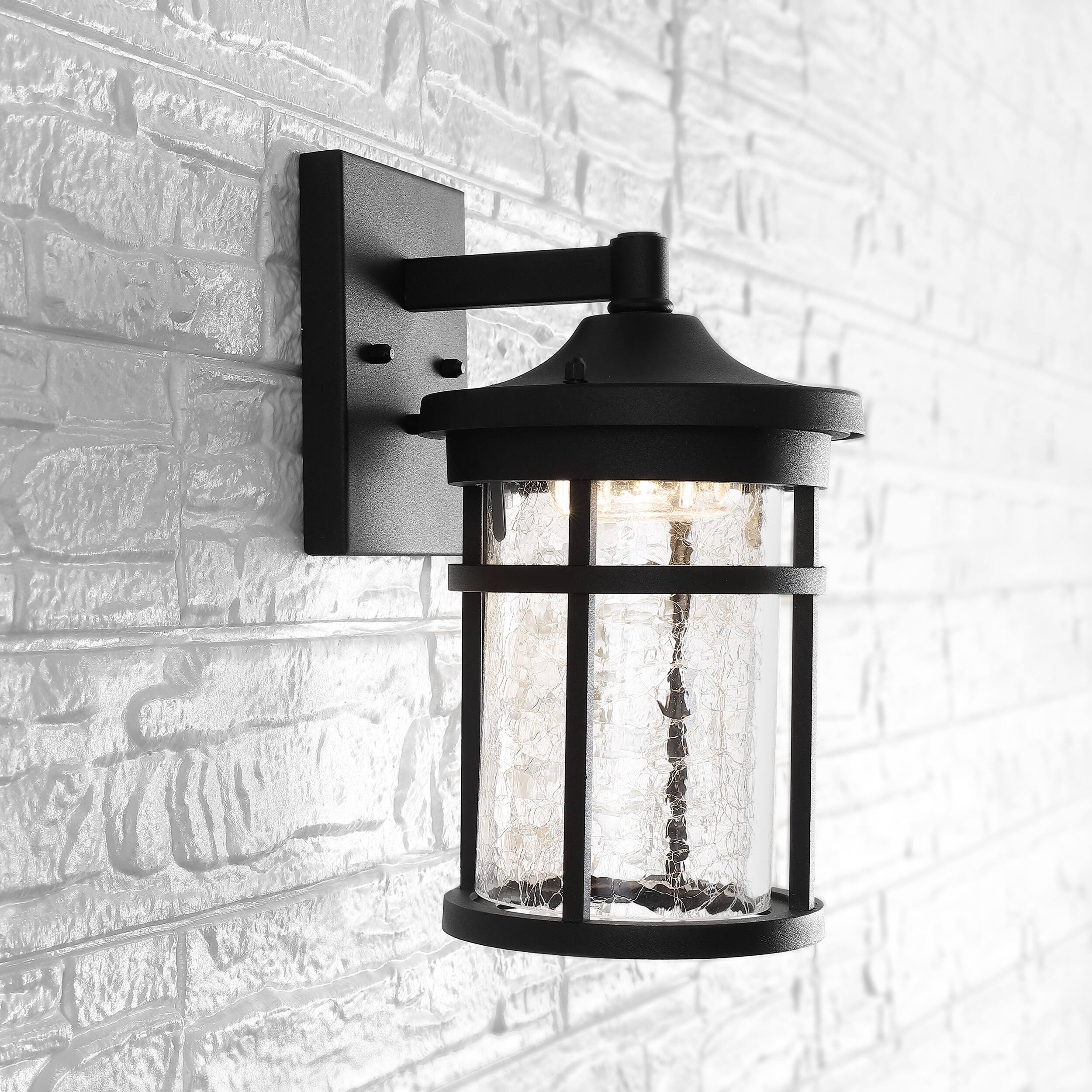 Alt View 6. Jonathan Y - Campo 7.75" Outdoor Wall Lantern Crackled Glass/Metal Integrated LED Wall Sconce, Black - Black/Clear.