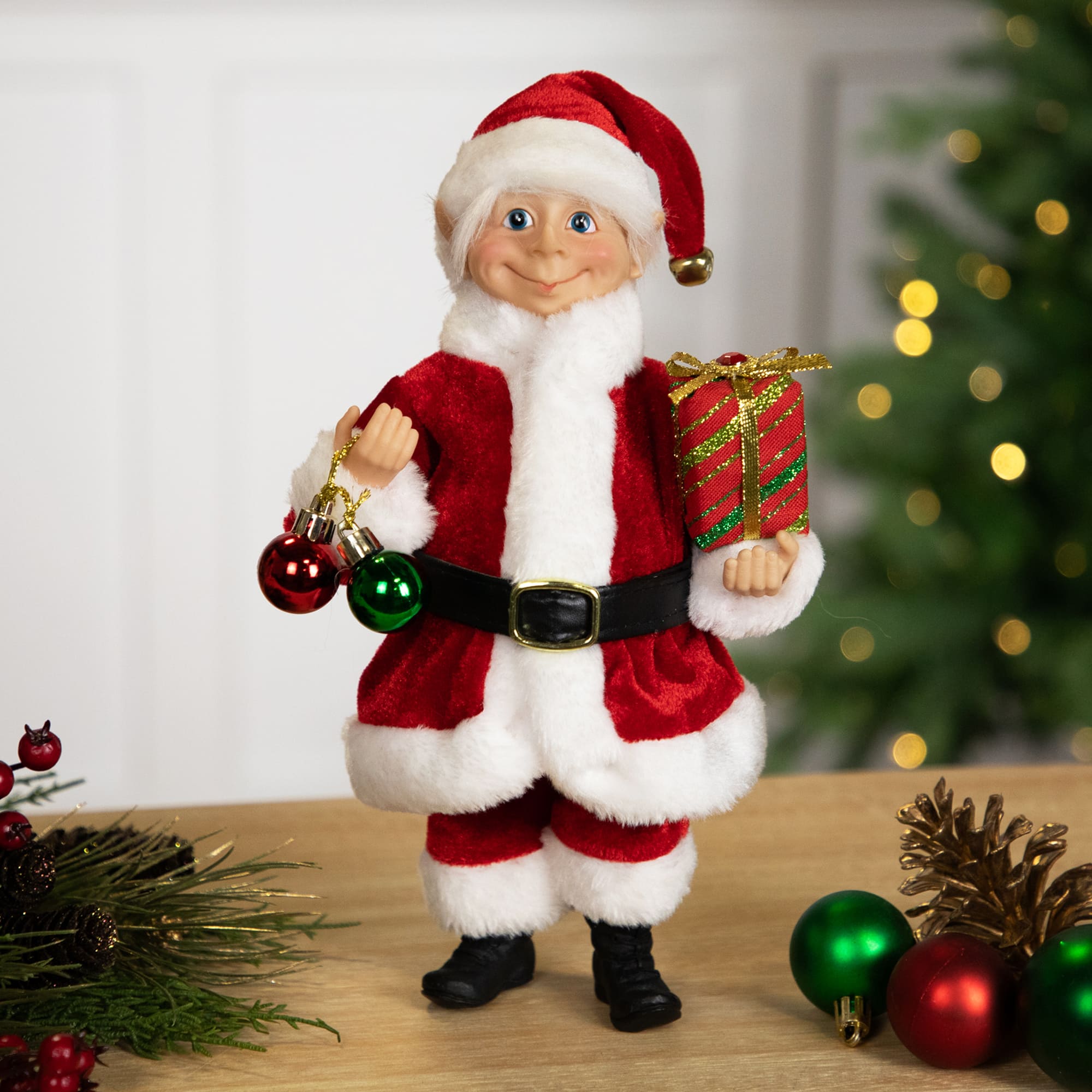 Northlight - Santa Elf with Gift Christmas Figure - 14" - Red