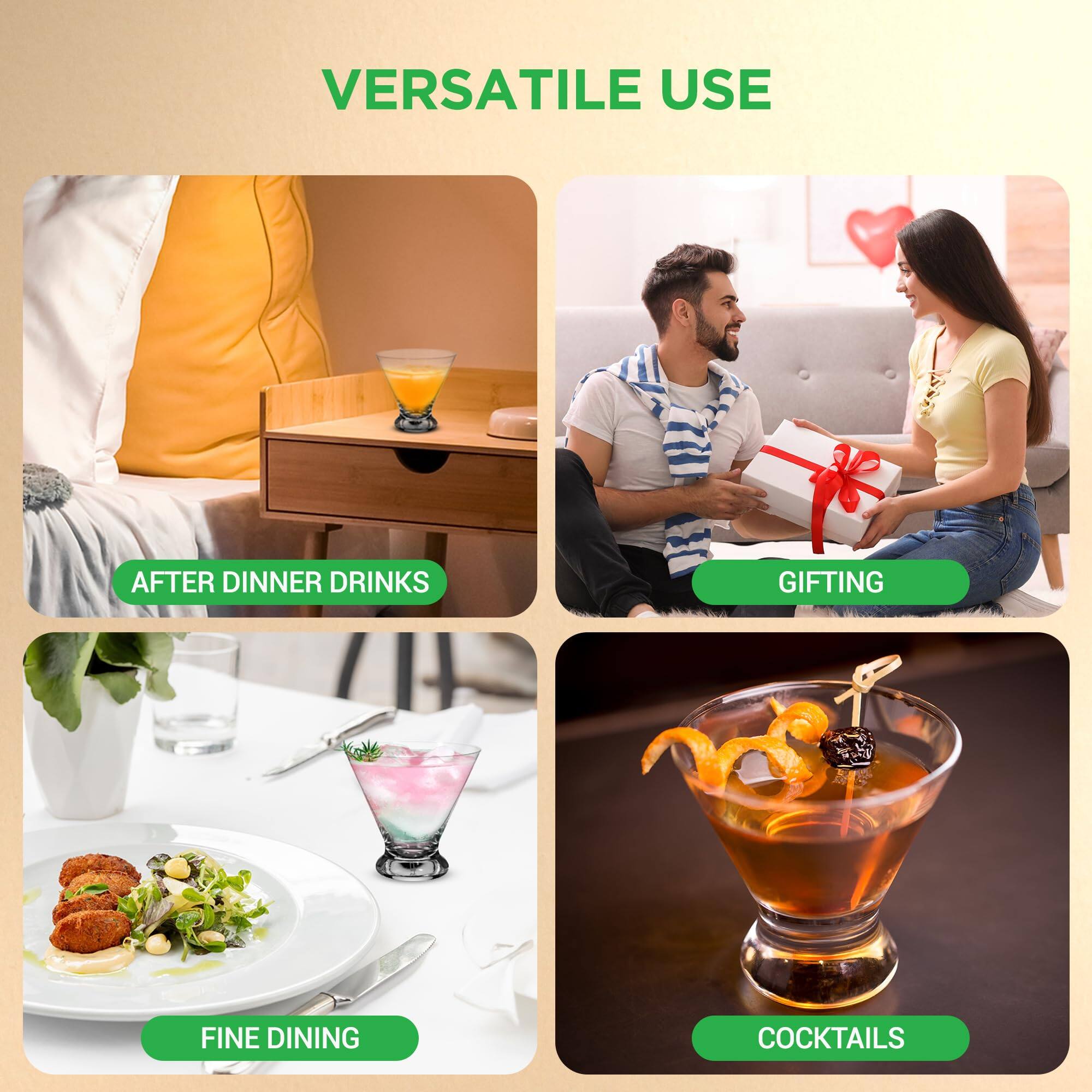 VERSATILE USE

AFTER DINNER DRINKS

GIFTING

FINE DINING

COCKTAILS