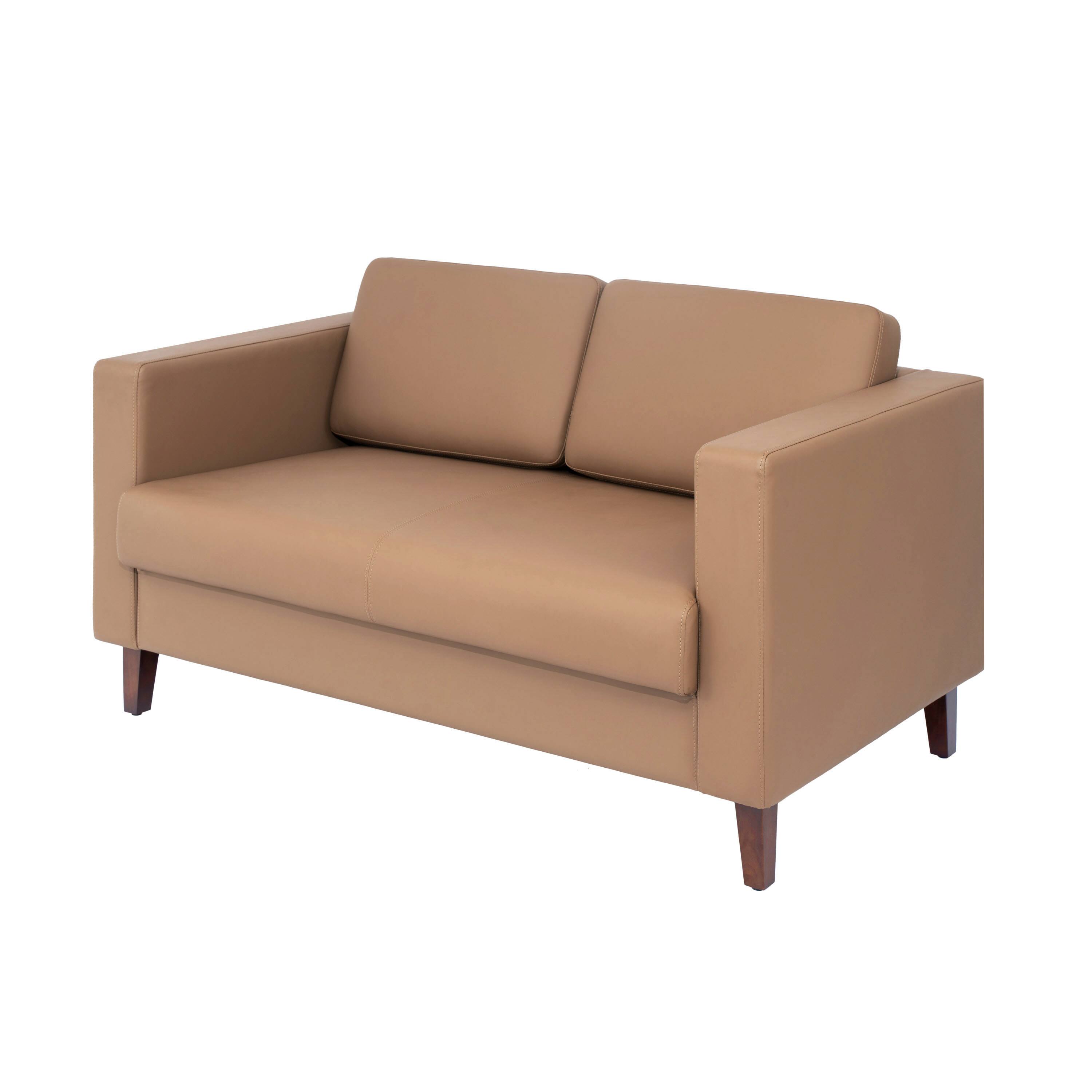 Front. Flash Furniture - HERCULES Artemis Cognac LeatherSoft Reception Loveseat with 2 AC Outlets/1 USB/1 USB-C Ports and Solid Wood Walnut Legs - Brown.