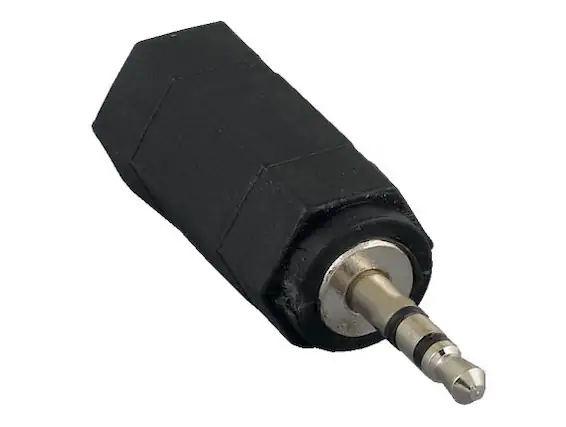 Front. Cable Leader - 3.5mm to 2.5mm Stereo Adapter, 3-Pole Male to Female, Fully Molded - Black.