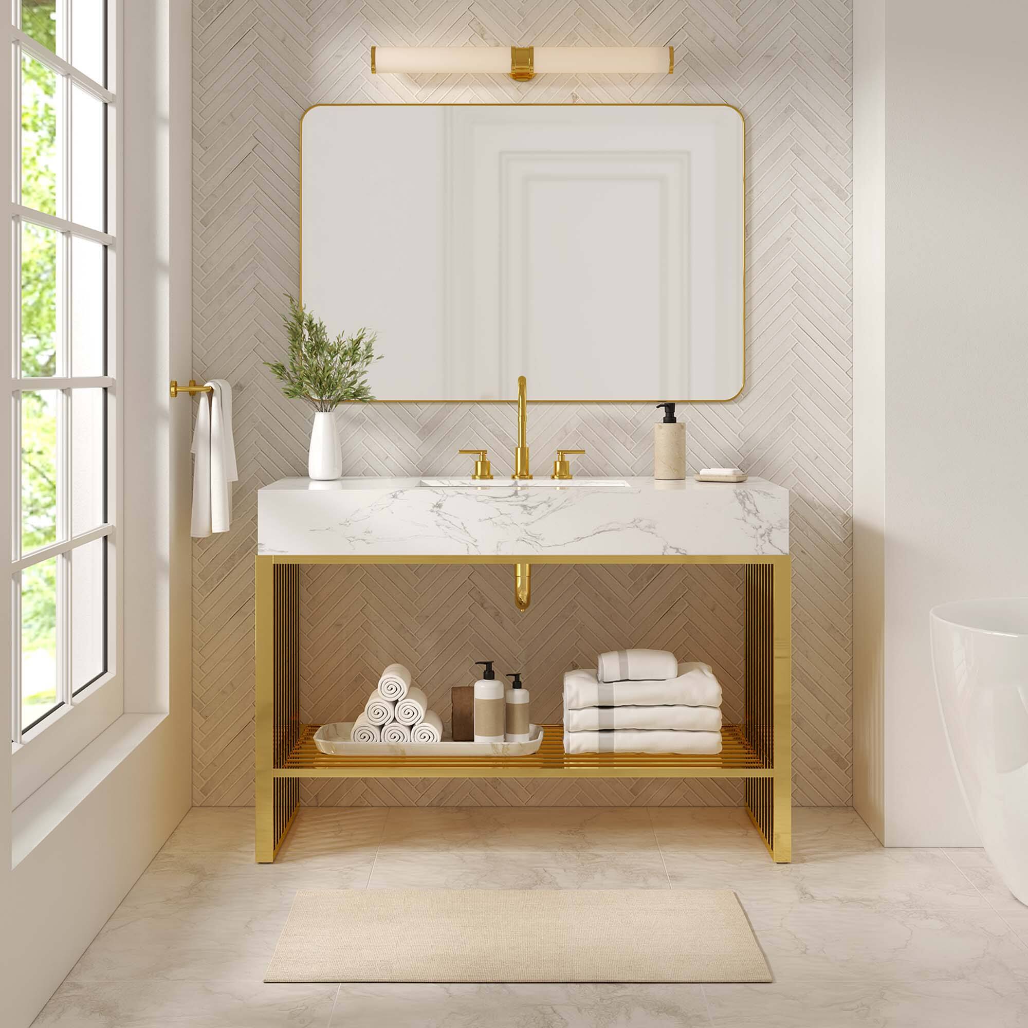 Front. Modway - Gridiron Bathroom Vanity Basin Included by Modway - White Gold.