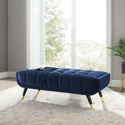 Front. Modway - Adept 47.5" Performance Velvet Bench by Modway - Midnight Blue.