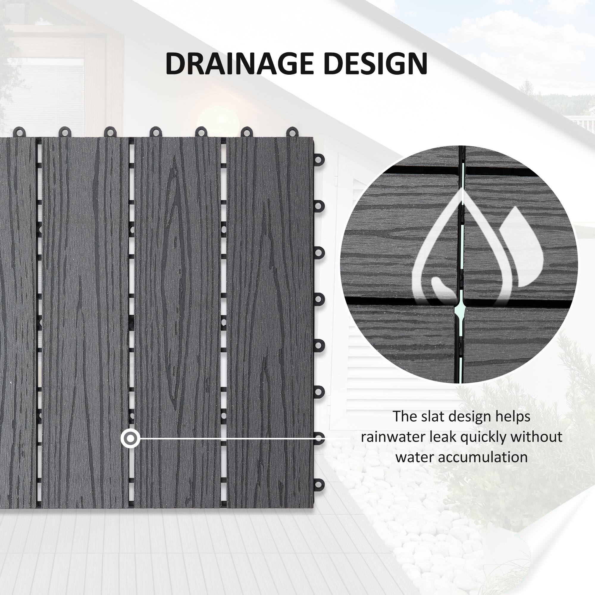 DRAINAGE DESIGN
The slat design helps rainwater leak quickly without water accumulation