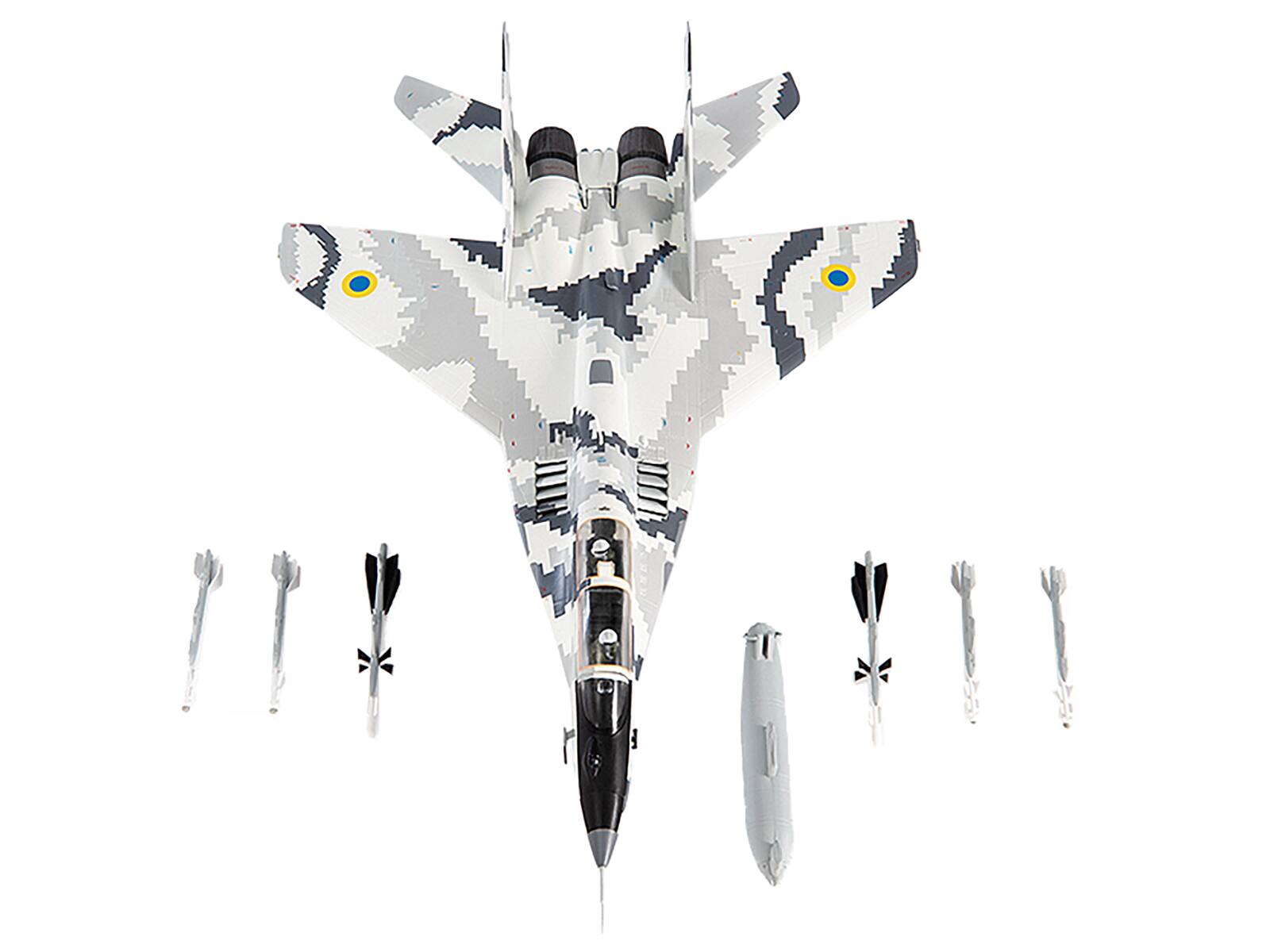 Back. JC Wings - Mikoyan MiG-29UB Fulcrum-B Fighter Aircraft Vasylkiv Air Base Ukraine (2021) Ukrainian Air Force 1/72 Diecast Model - White, Grey.