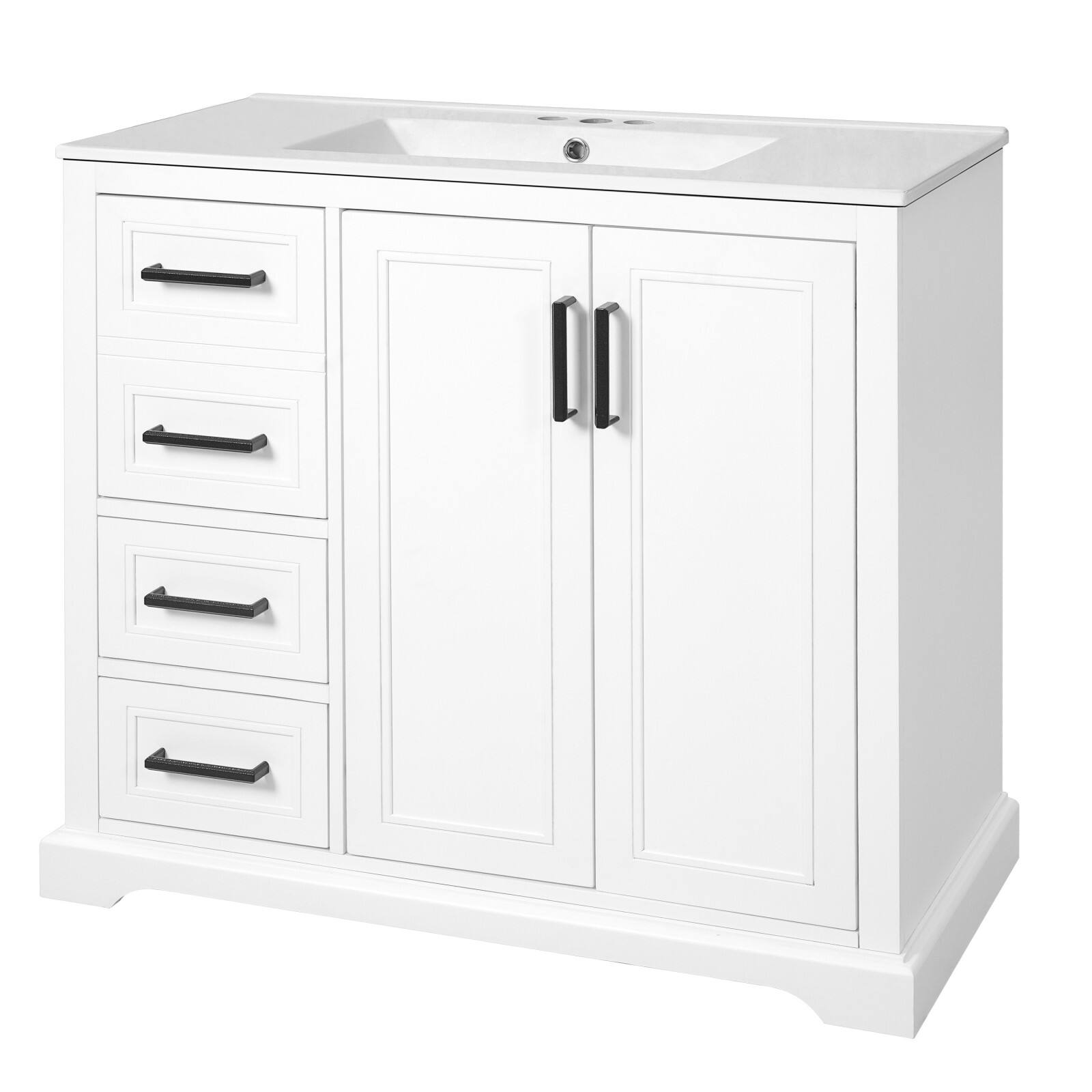 Front. Ecooso - 36" Bathroom Vanity with Ceramic Sink, 3 Drawers, Adjustable Shelf, Soft-Close Doors - White.