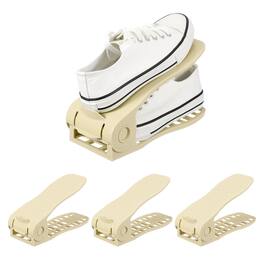 Unique Bargains - Shoe Slot Organizer 4pcs, 10.2x3.9x7.1 Inch Shoe Stacker Double Layer 50% Space Saver for Storage Closet Rack - Khaki
